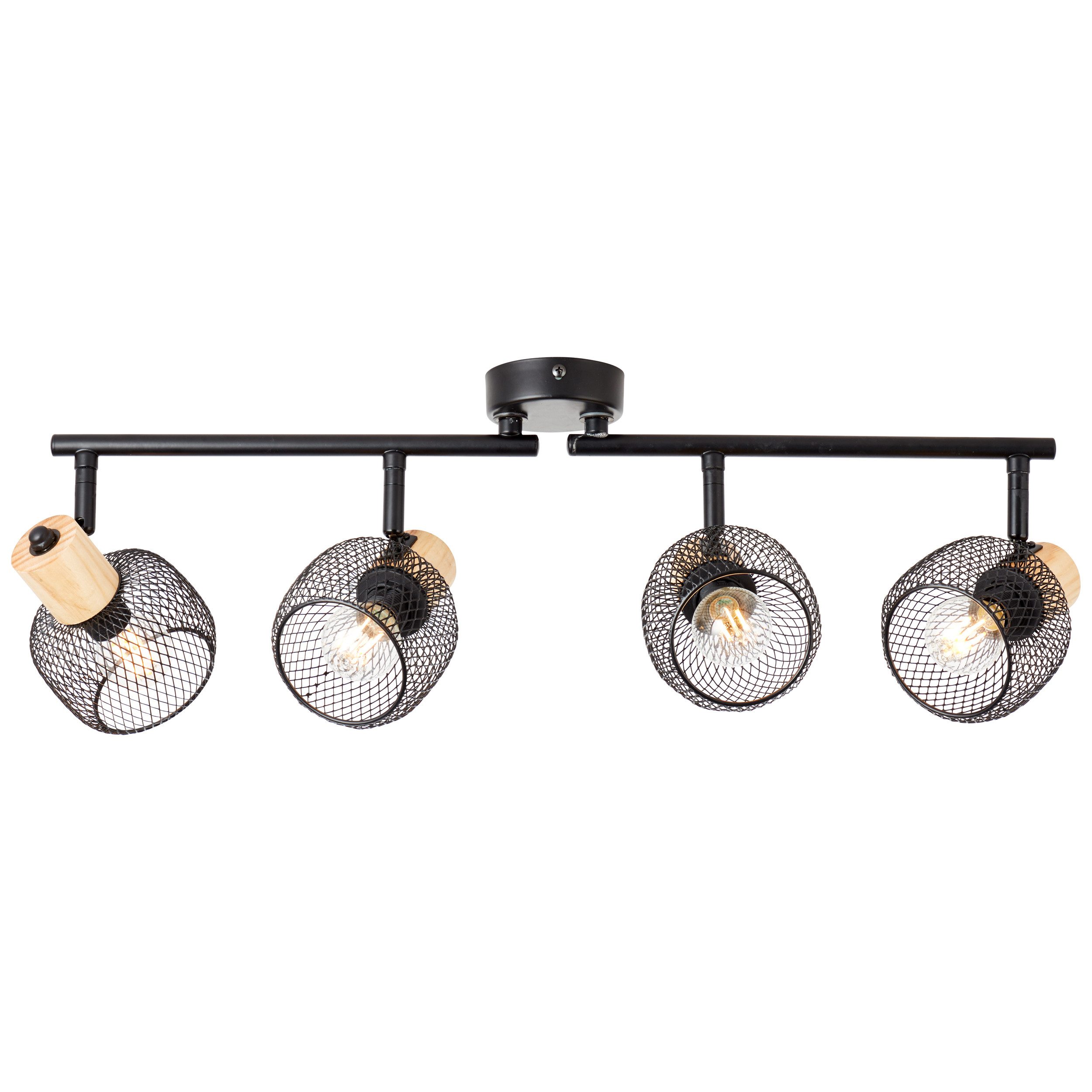 Brilliant Leuchten Plafondspot Giada Spotbuis 4-vlamig, 74 cm, E14, schwenkbaar, metaal/hout, zwart/bruin (1 stuk)