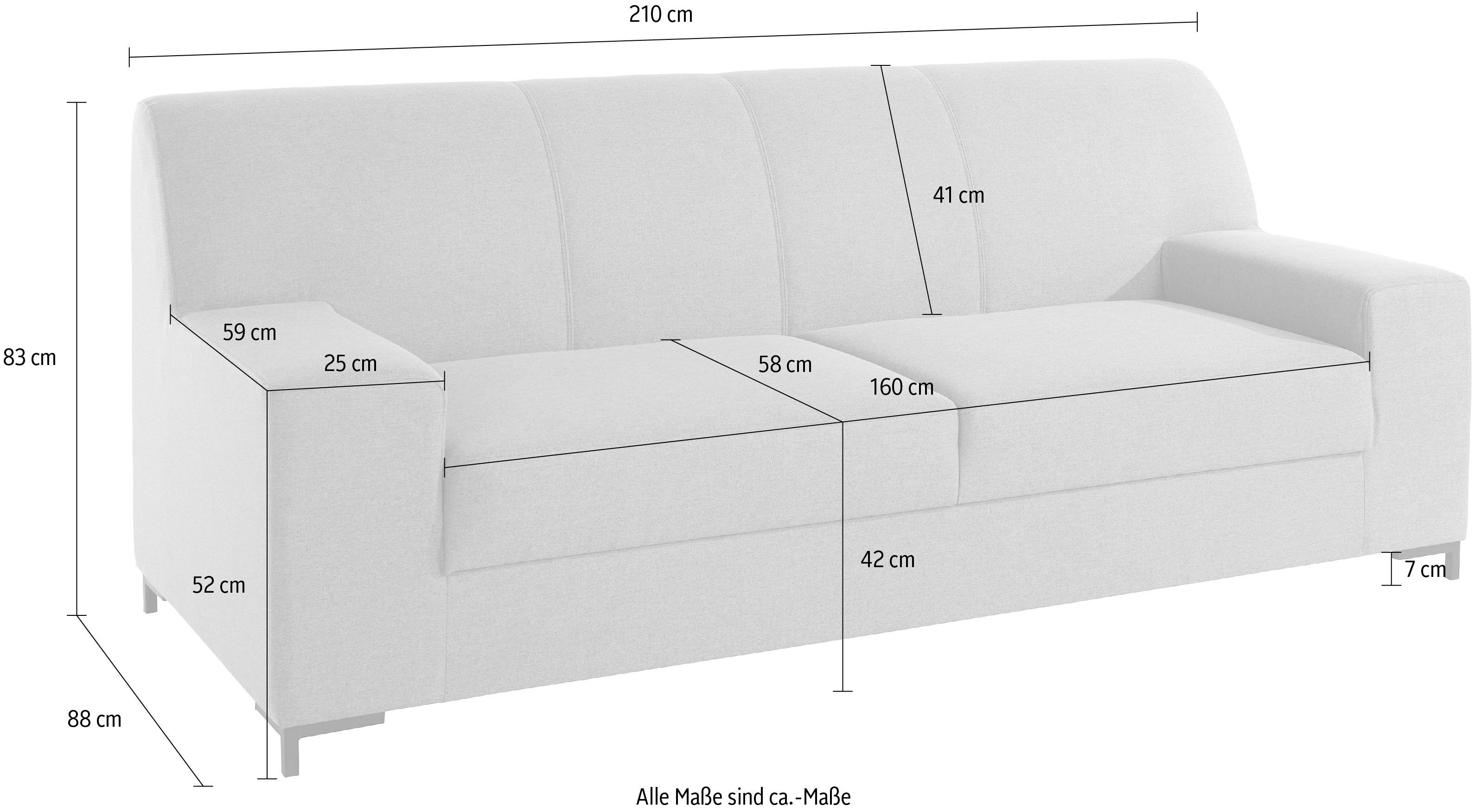 DOMO collection 2-zitsbank Ledas kubisch en comfortabel, platte armleuningen, elegante voet,