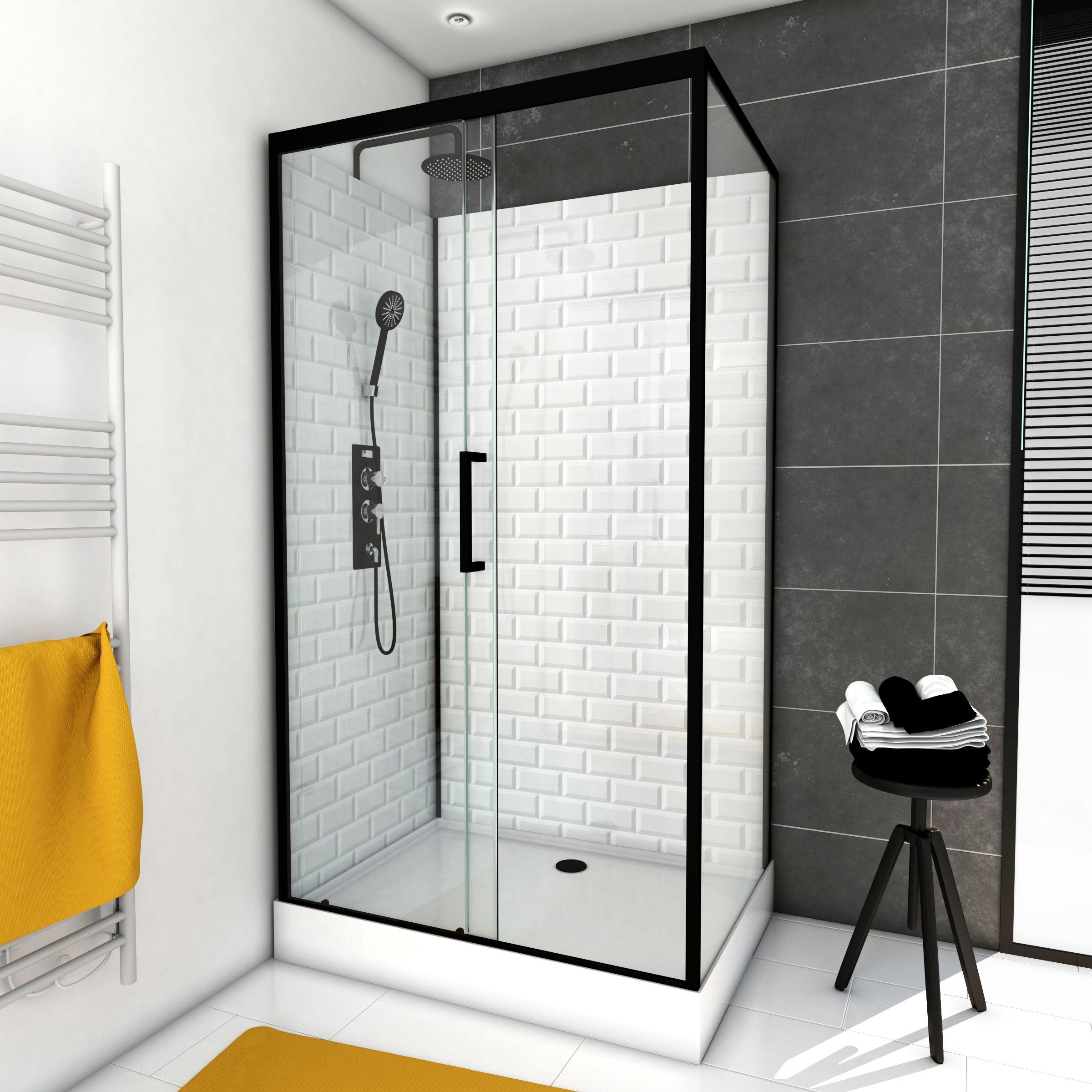 Marwell Complete douche White Stone inclusief kranen, 110 cm x 80 cm douchecabines wit