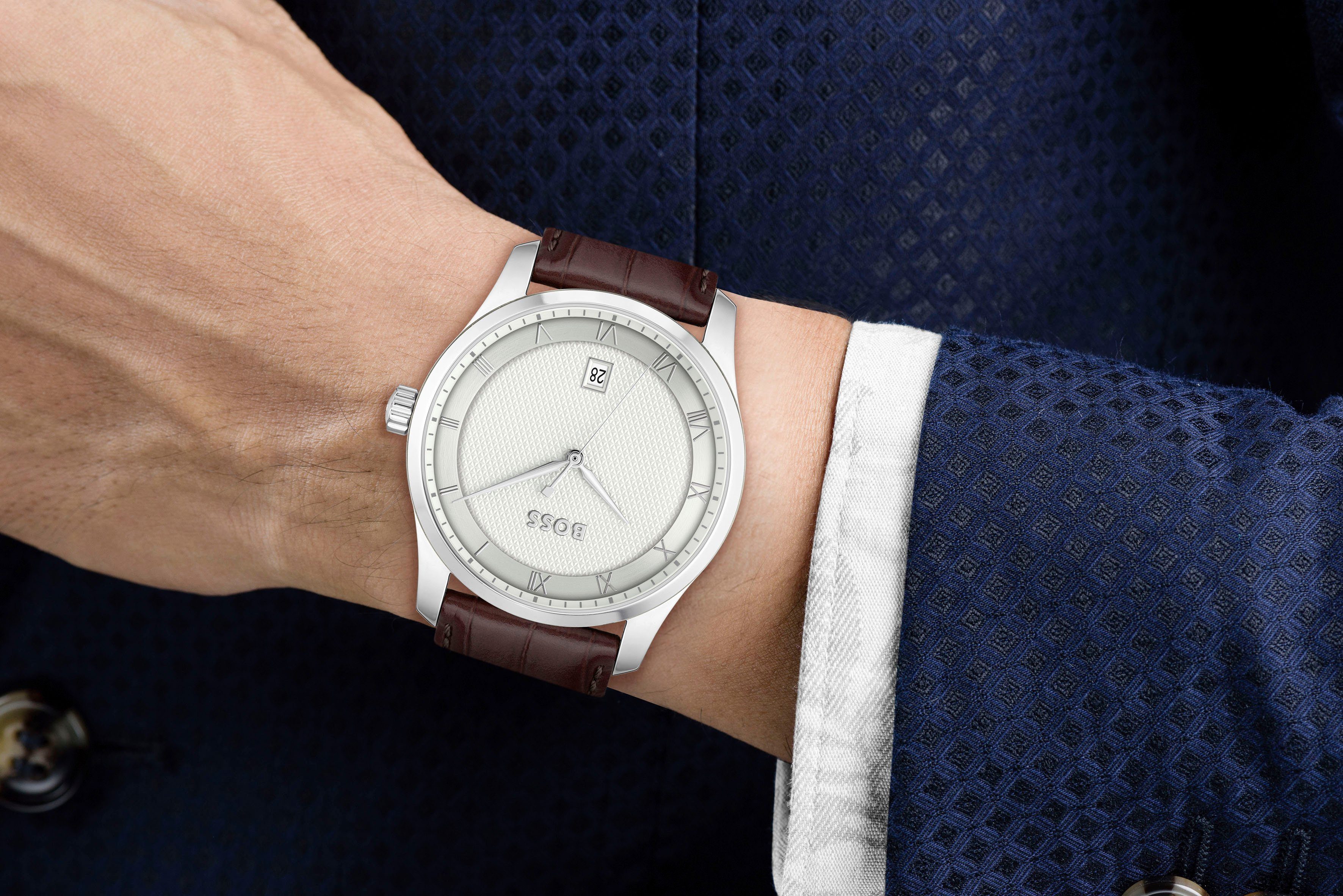 Boss Kwartshorloge Principle Horloge, herenhorloge, stalen band, ideaal ook als cadeau (set, 2-delig, Met leren band)