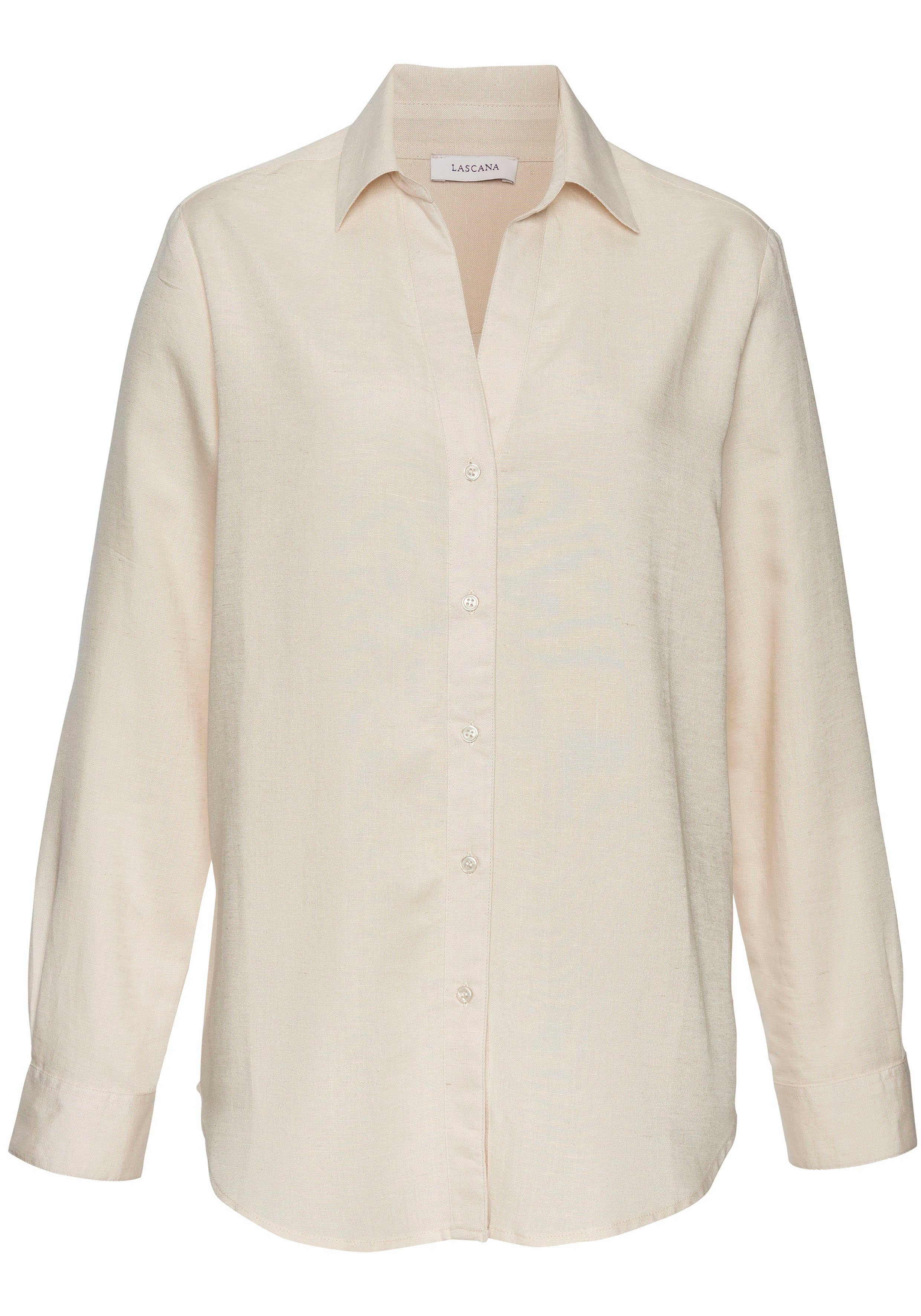 Lascana Overhemdblouse van linnenmix damesblouse met overhemdkraag en knoopsluiting