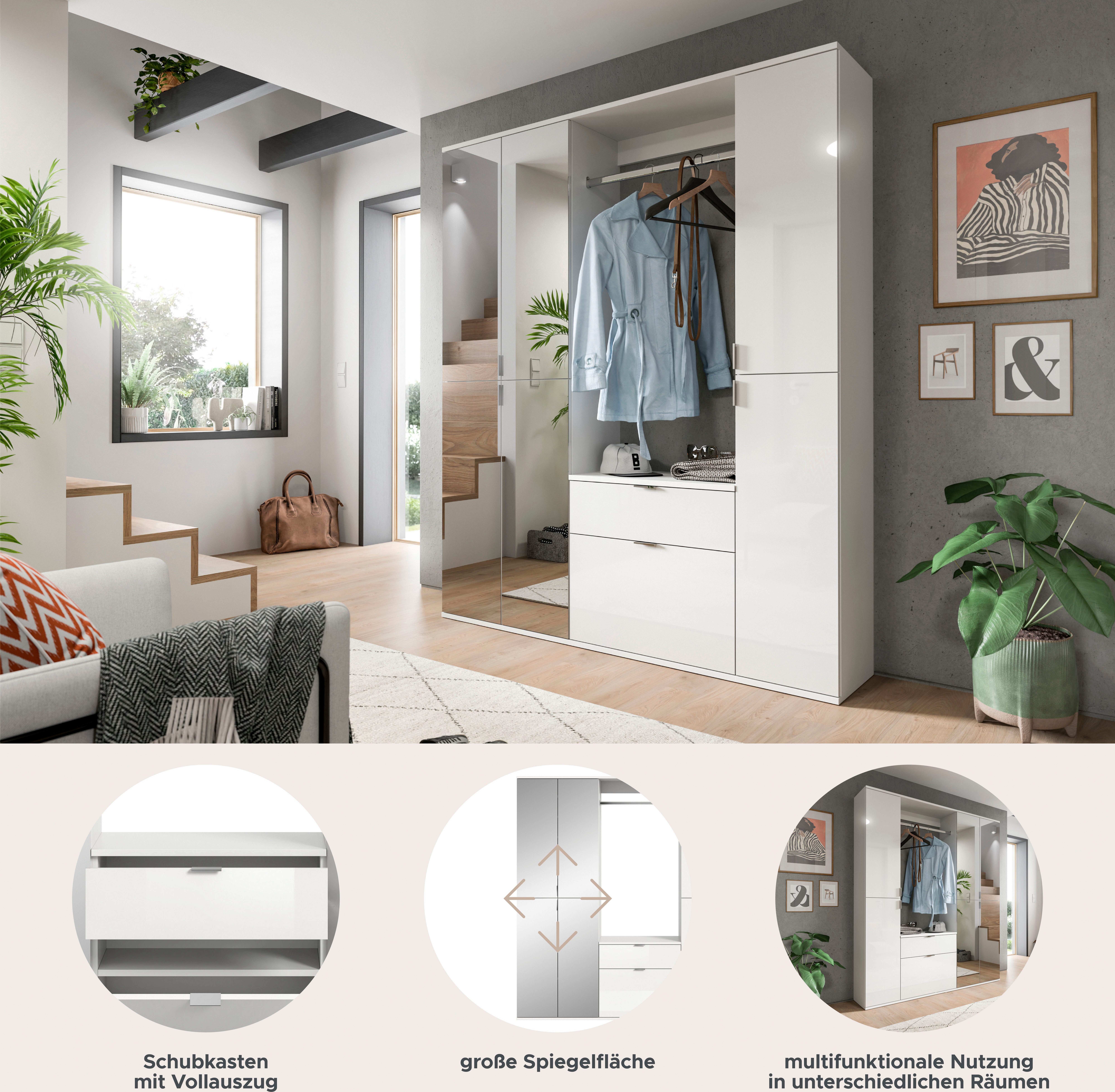 INOSIGN Halmeubelset Trondheim, Breedte 152 cm, 5-delig, bestaande uit: 2x garderobekast, 1 commode, 1 kledingstang, 1 legplank (set, 4-delig)