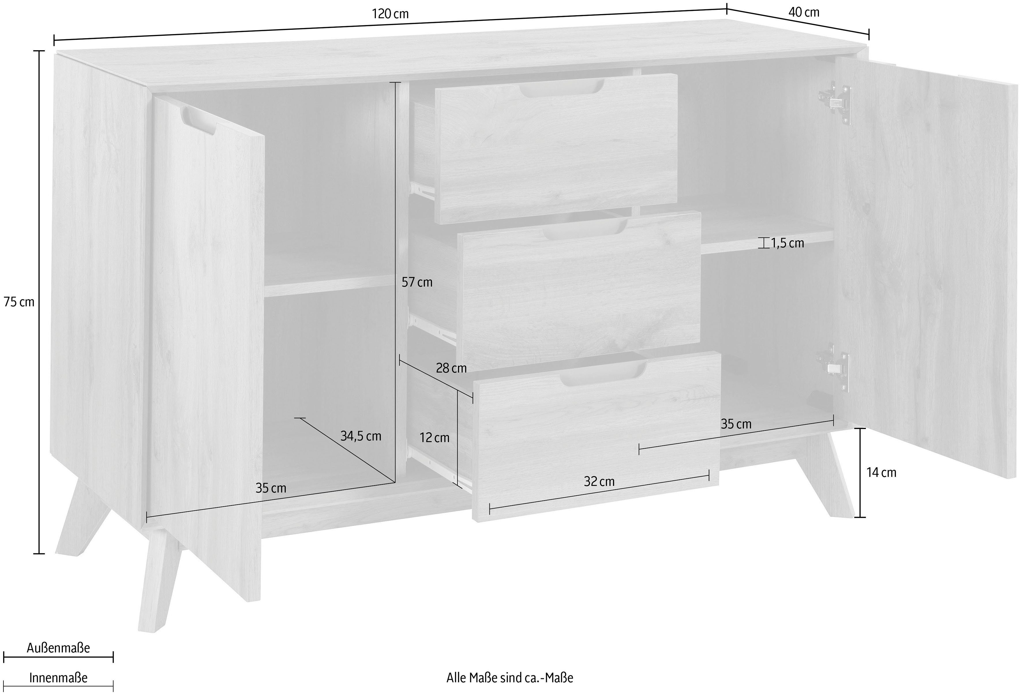 andas Dressoir Pandrup met 3 laden en 2 verstelbare planken, b: 120 cm, h: 75 cm