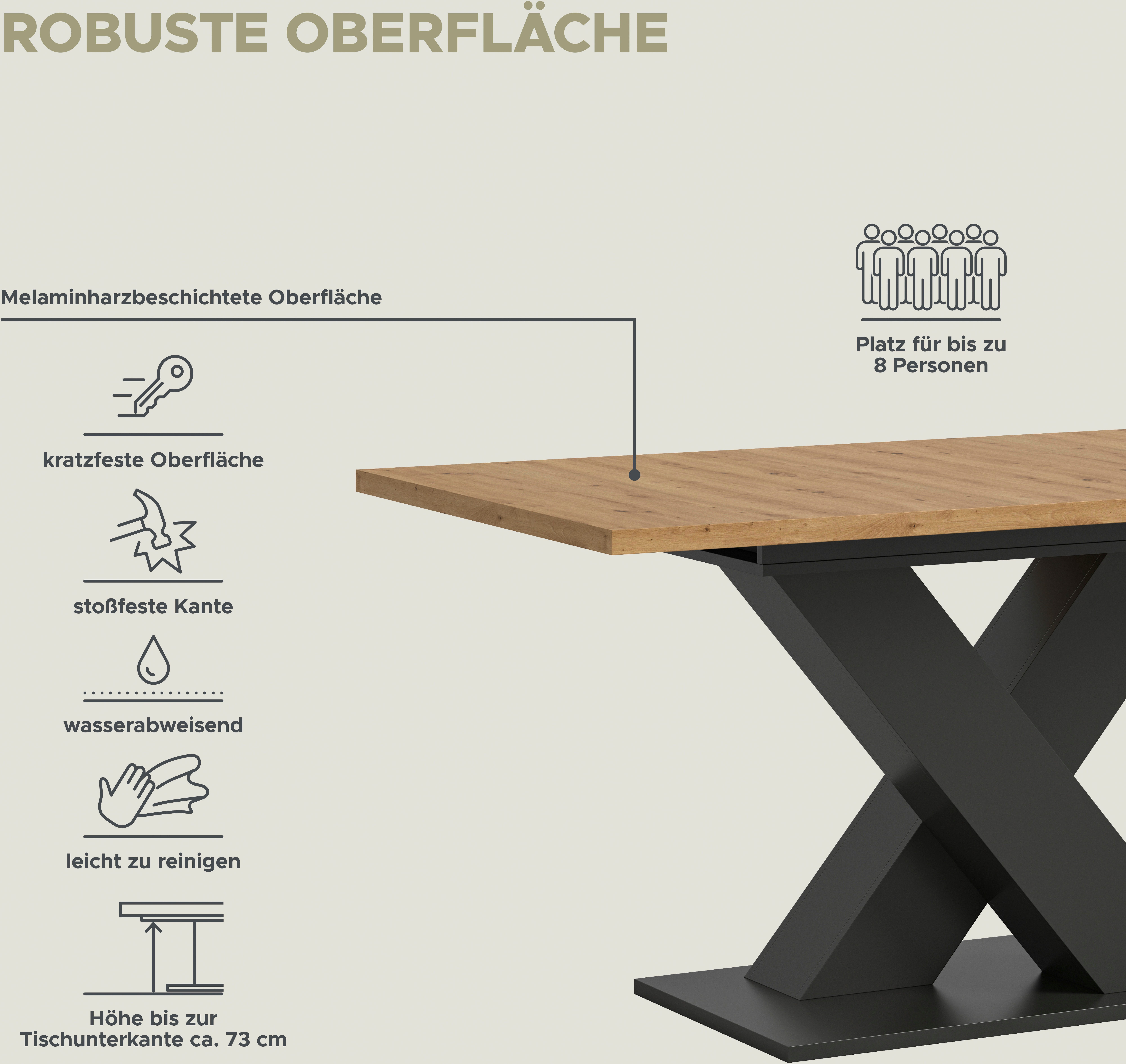 INOSIGN Eettafel Motus, uitschuifbaar 150 - 190 cm, inclusief 40 cm inlegplaat