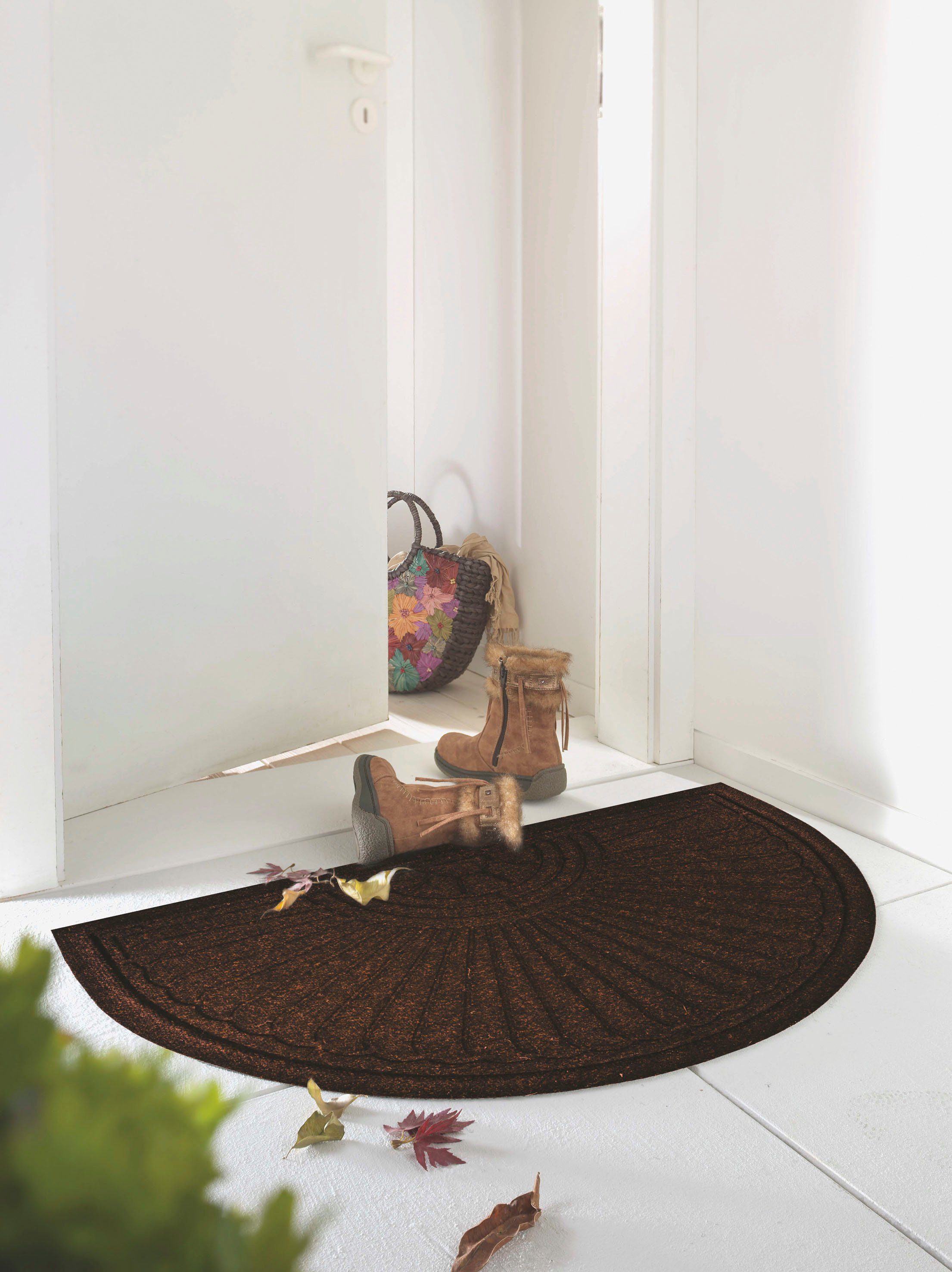 wash+dry by Kleen-Tex Mat DUNE Halfmoon dark brown Inloopmat, antislip, geschikt voor binnen en buiten, wasbaar