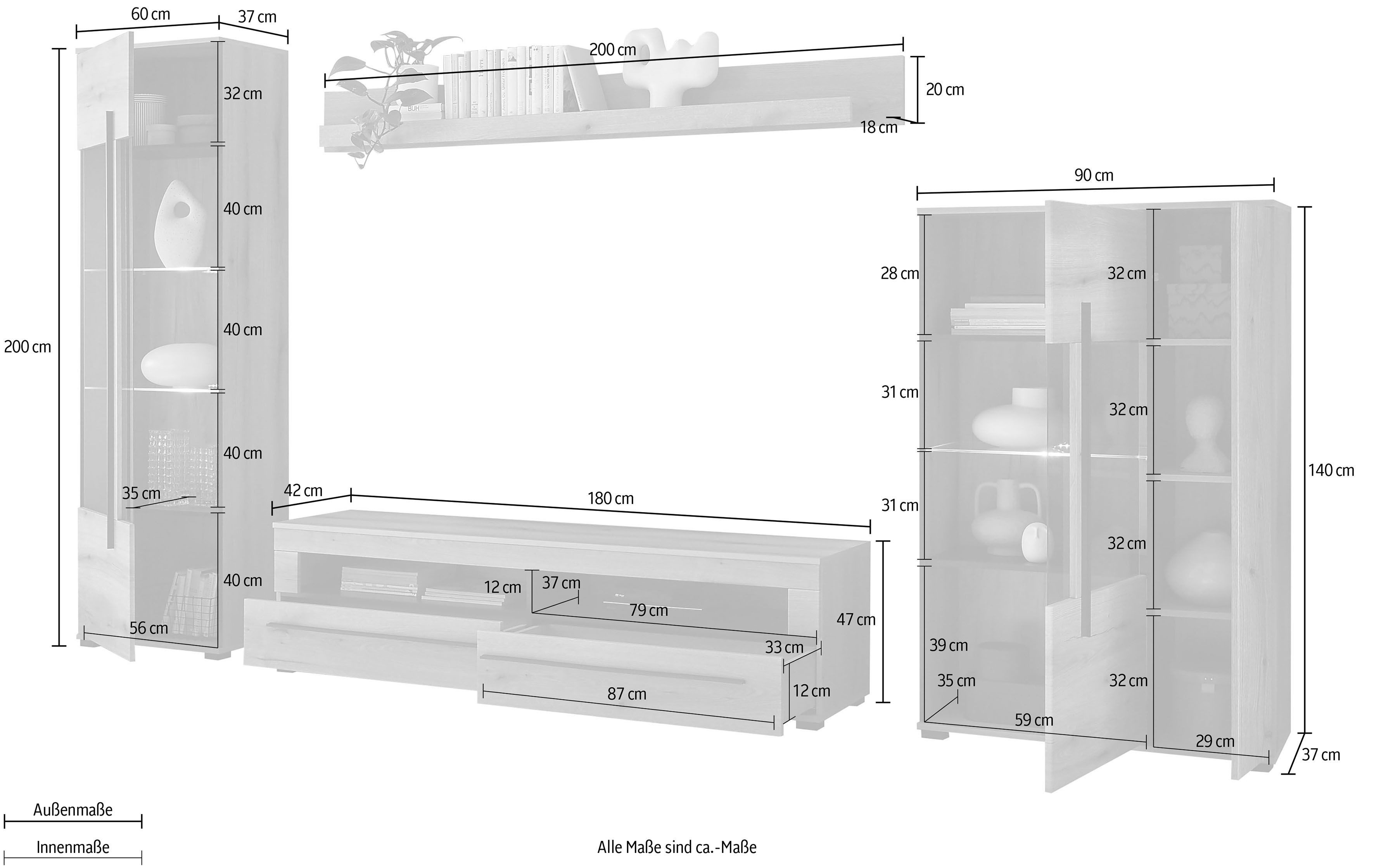 INOSIGN Wandmeubel Cantara, moderne wandmeubel, woonkamer-set, in Eiken Evoke of wit (set, 4 stuks)