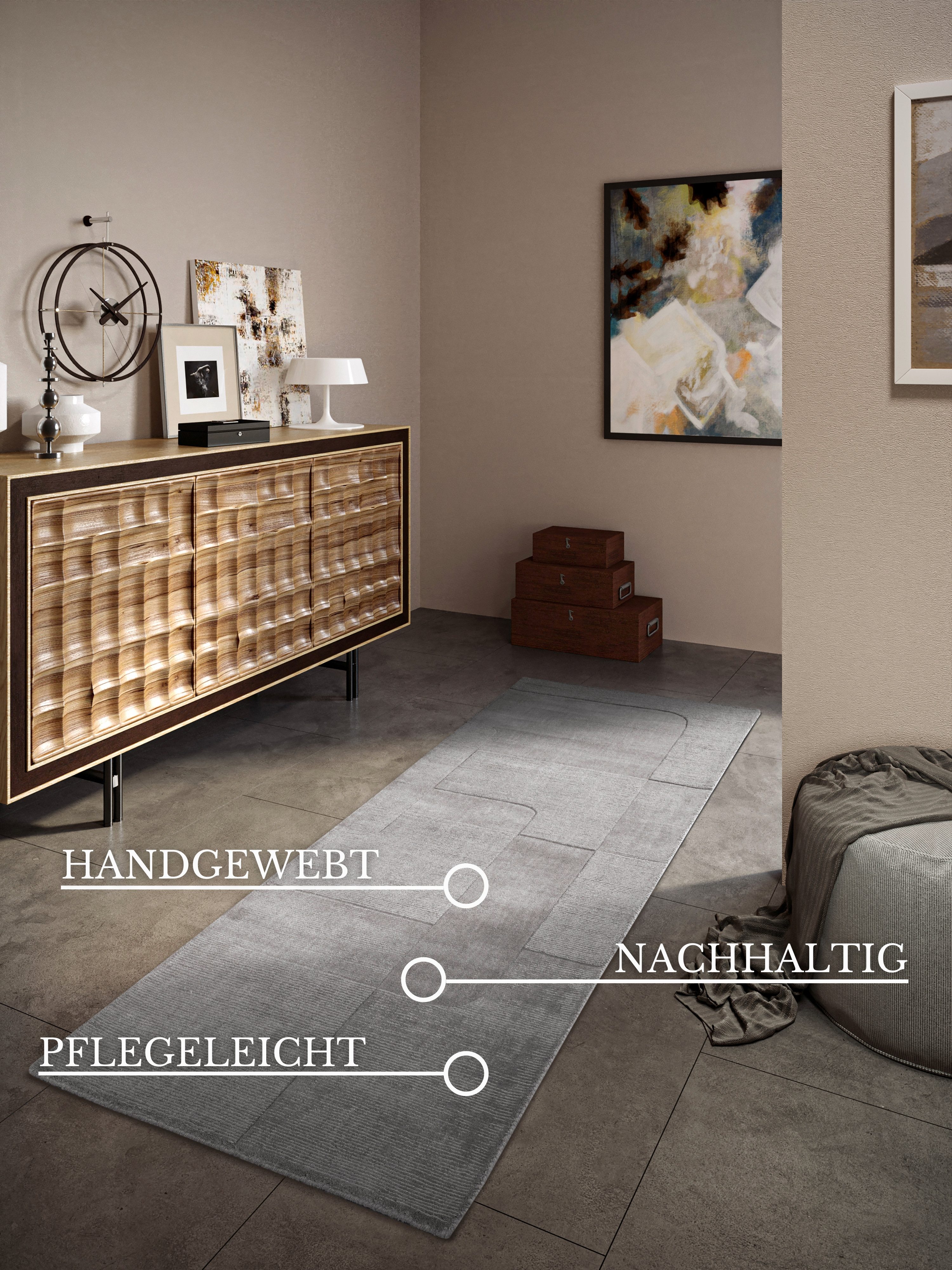 Villeroy & Boch Wollen kleed Charlotte Loper, handgeweven, wol, natuur, loper, woonkamer, geometrie