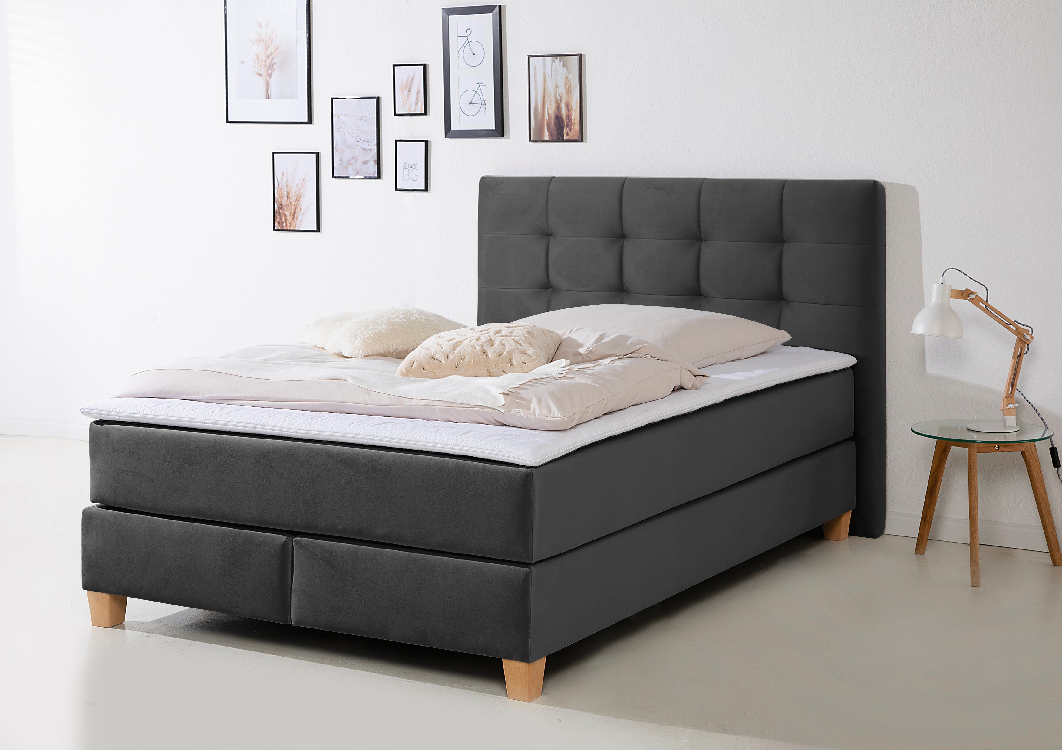 Home affaire Boxspring Moulay in extra lang 220 cm, met topmatras, 3 uitvoeringen, 4 breedten