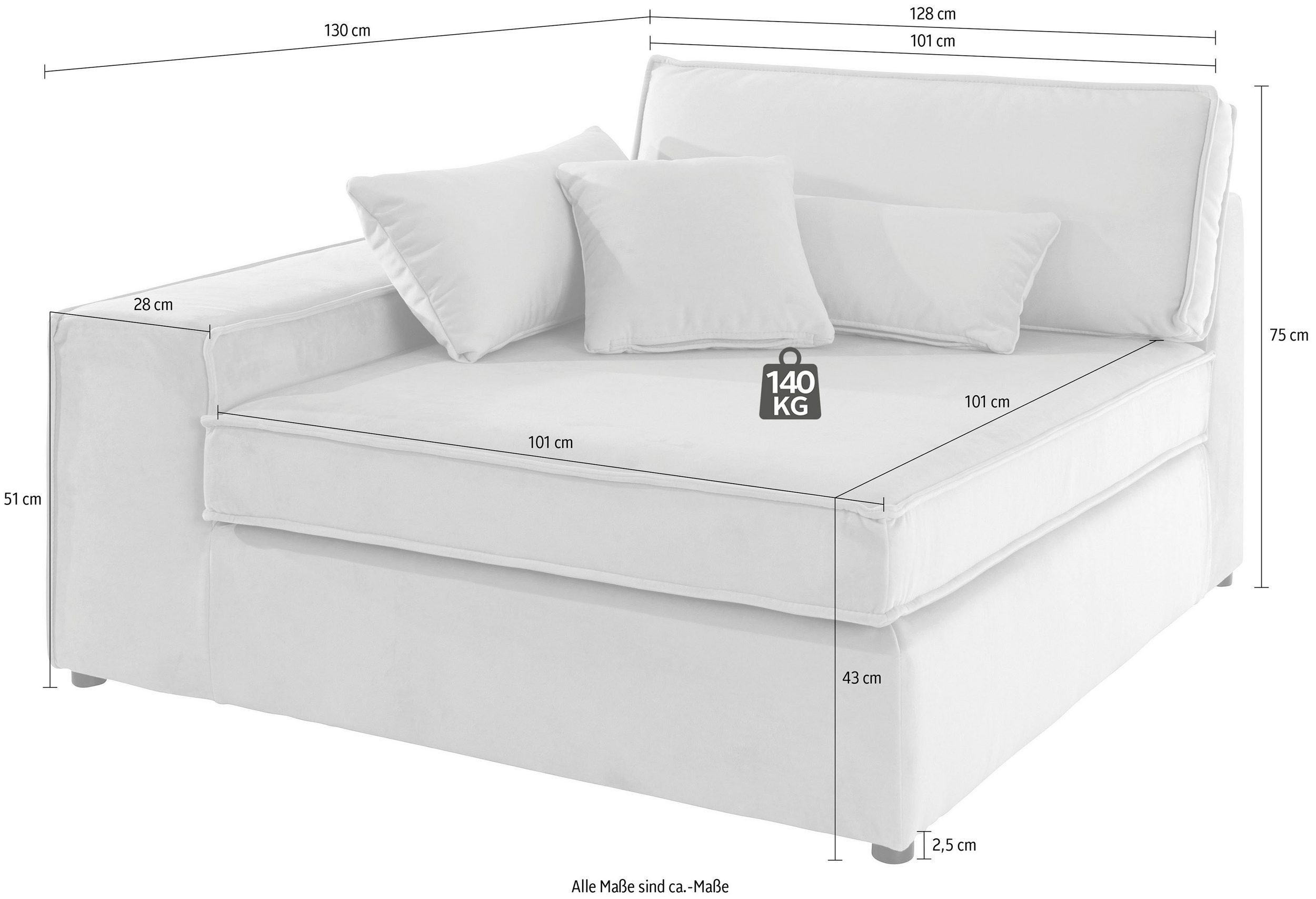 RAUM.ID Sofaelement Enid als deel van een modulaire bank, stevig zitcomfort