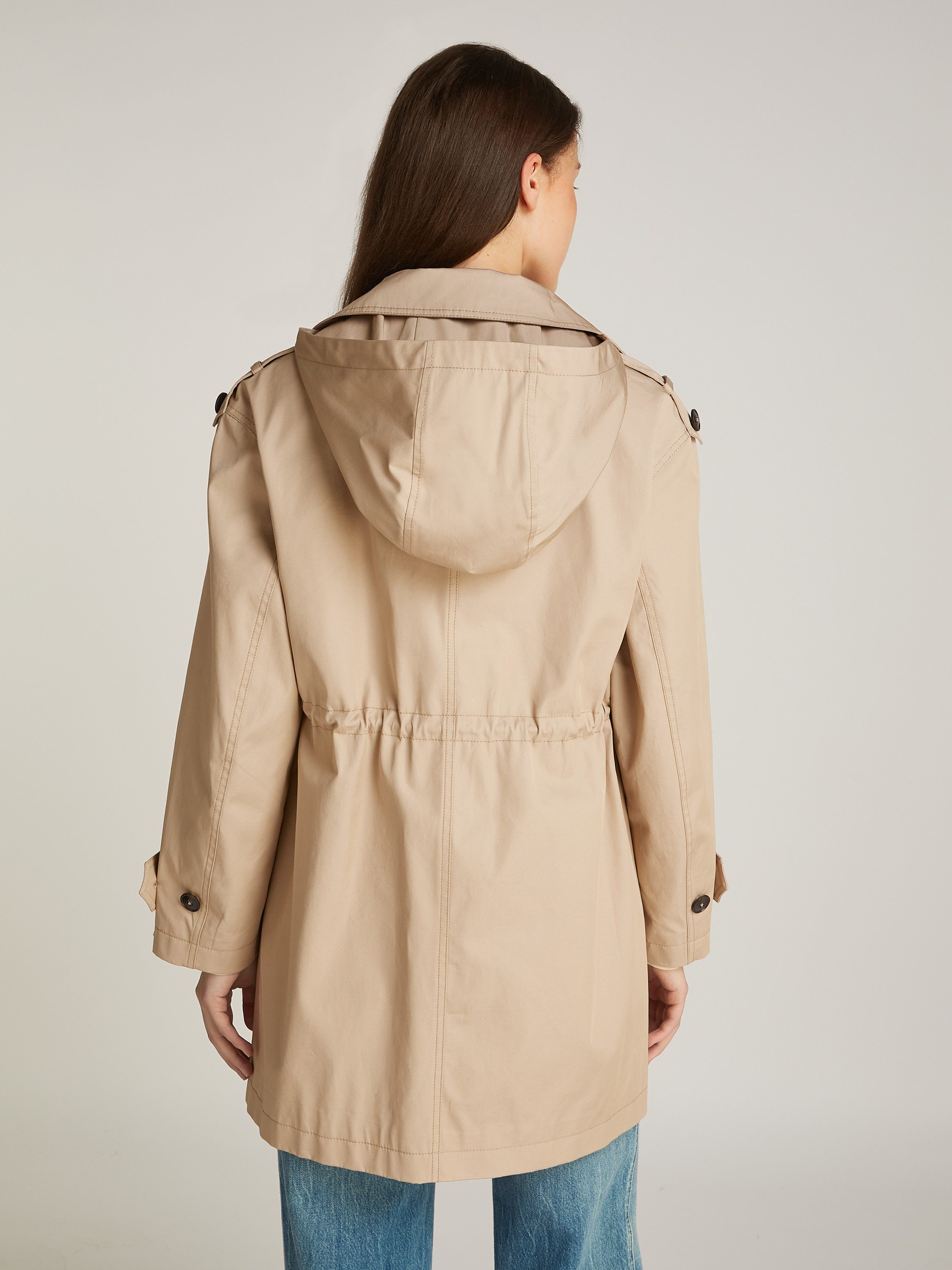 Tommy Hilfiger Parka ESS COTTON HOOD PARKA in trenchcoat-look, met capuchon, met tailleband