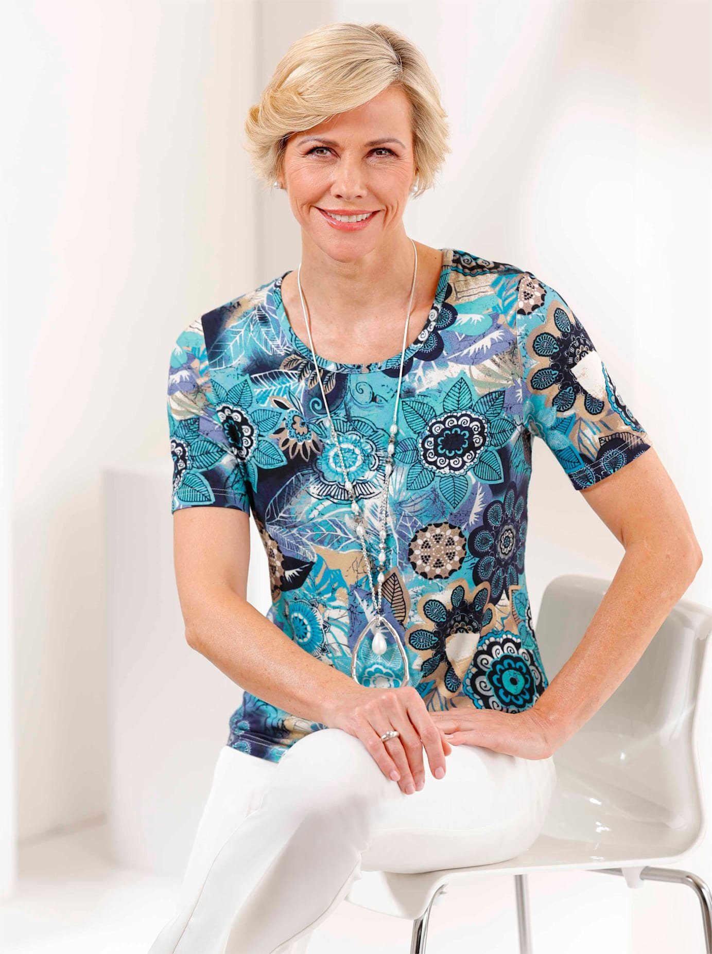 Classic Shirt met korte mouwen Shirt (1-delig) dames t-shirts maat 54 blauw