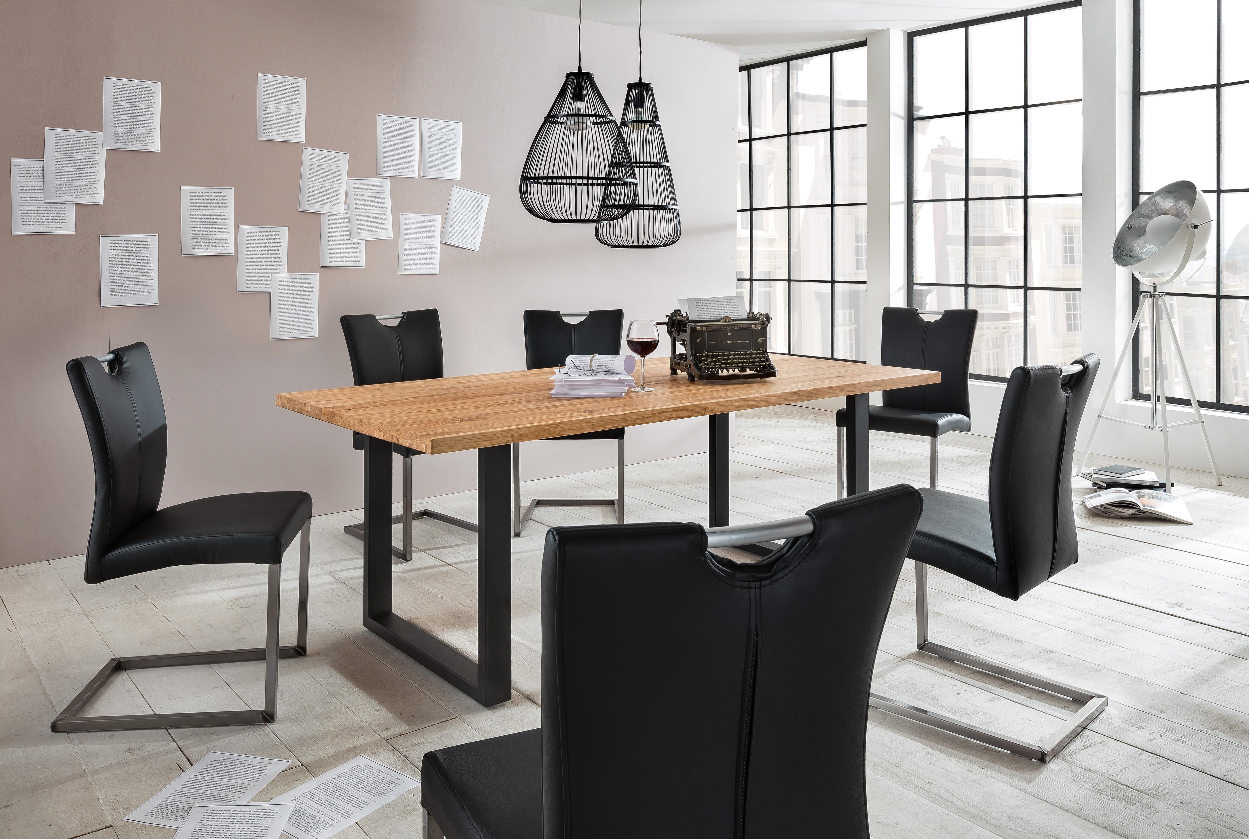 Home affaire Eettafel Brooklyn van massief wildeiken eettafels maat 200 cm x 78 cm x 100 cm beige
