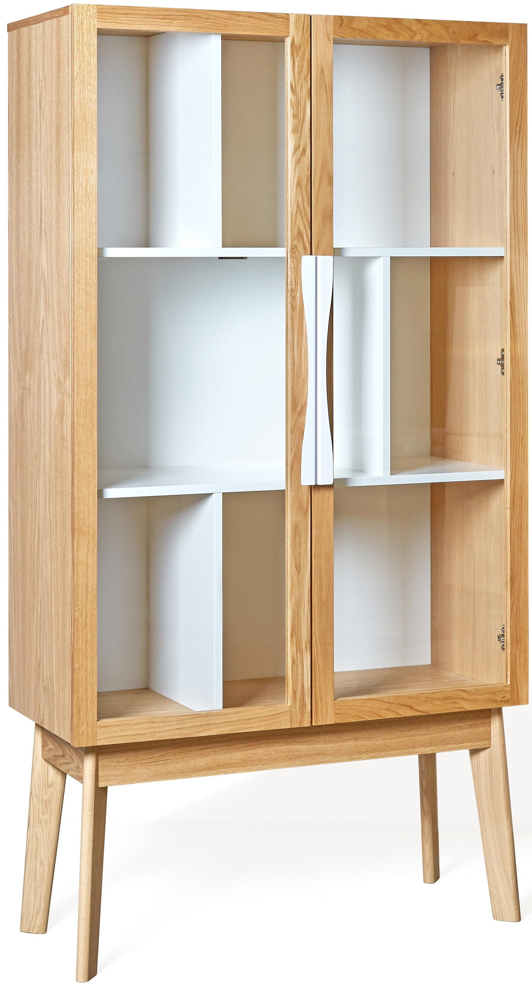 Woodman Boekenkast Hilla Breedte 88 cm, deuren met glasinzetten, houtfineer van eiken boekenkasten beige