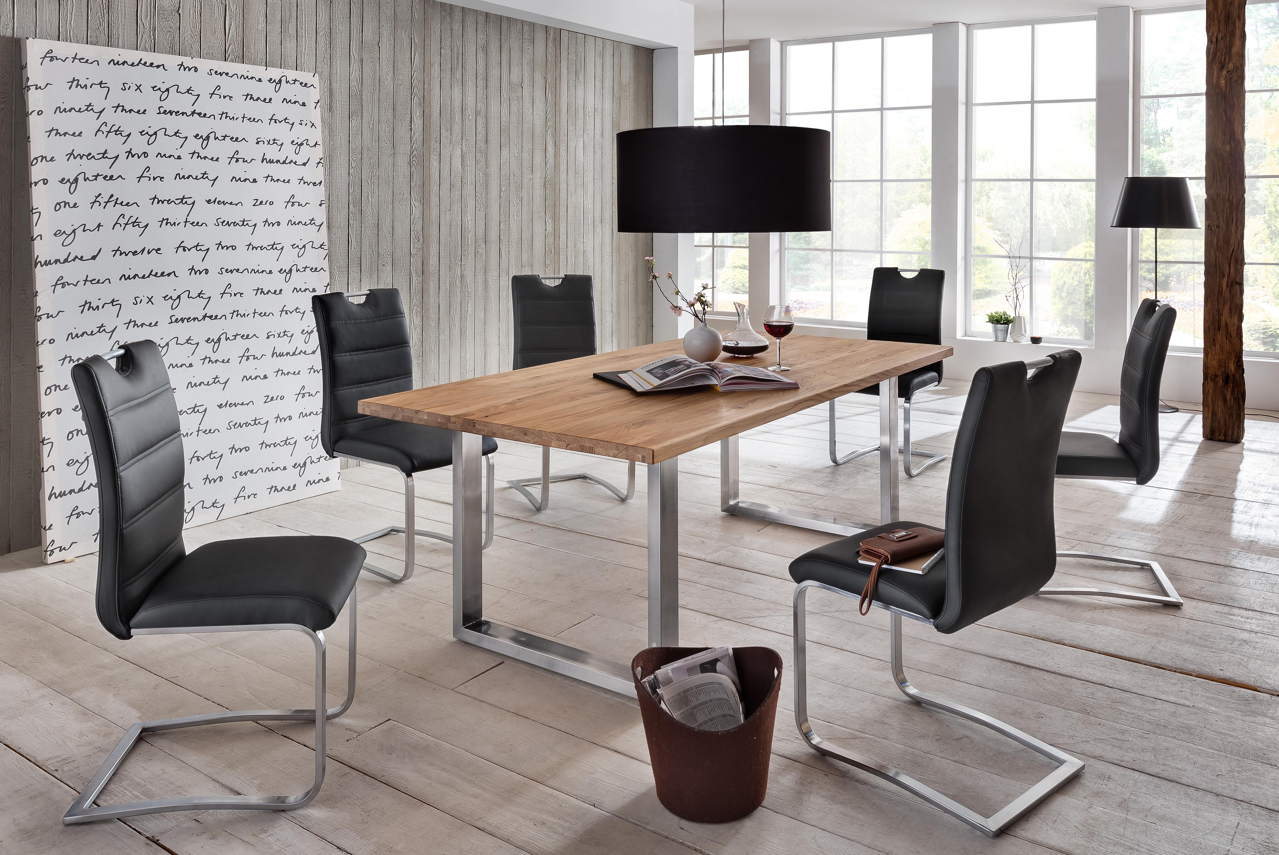 Home affaire Eettafel Brooklyn van massief wildeiken eettafels maat 220 cm x 78 cm x 100 cm beige