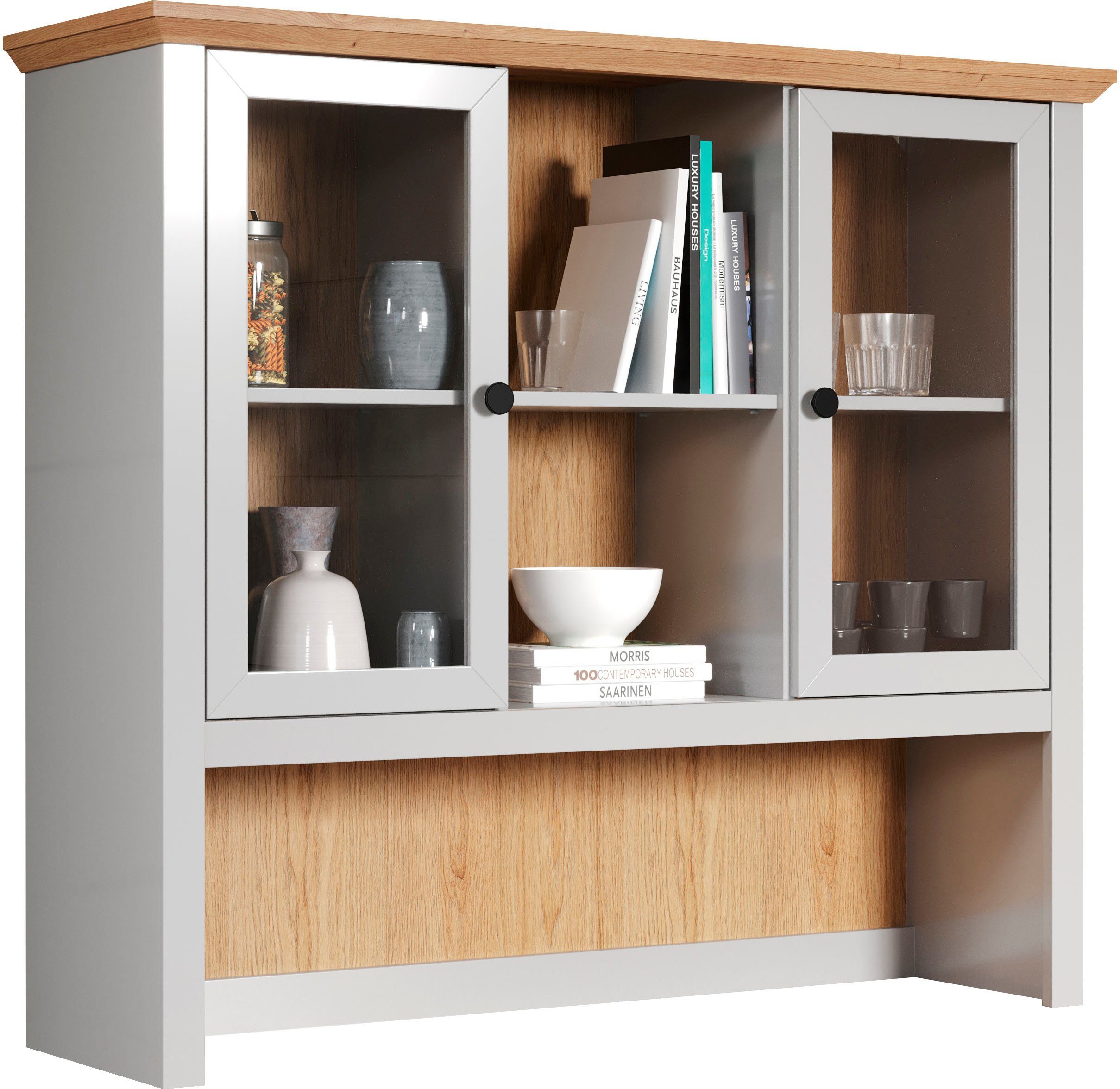 Home affaire Buffet-opzetkast Herzwill Opzetstuk met 2 glazen deuren in landhuisstijl - (B/D/H) 119/36/105 cm (1 stuk)