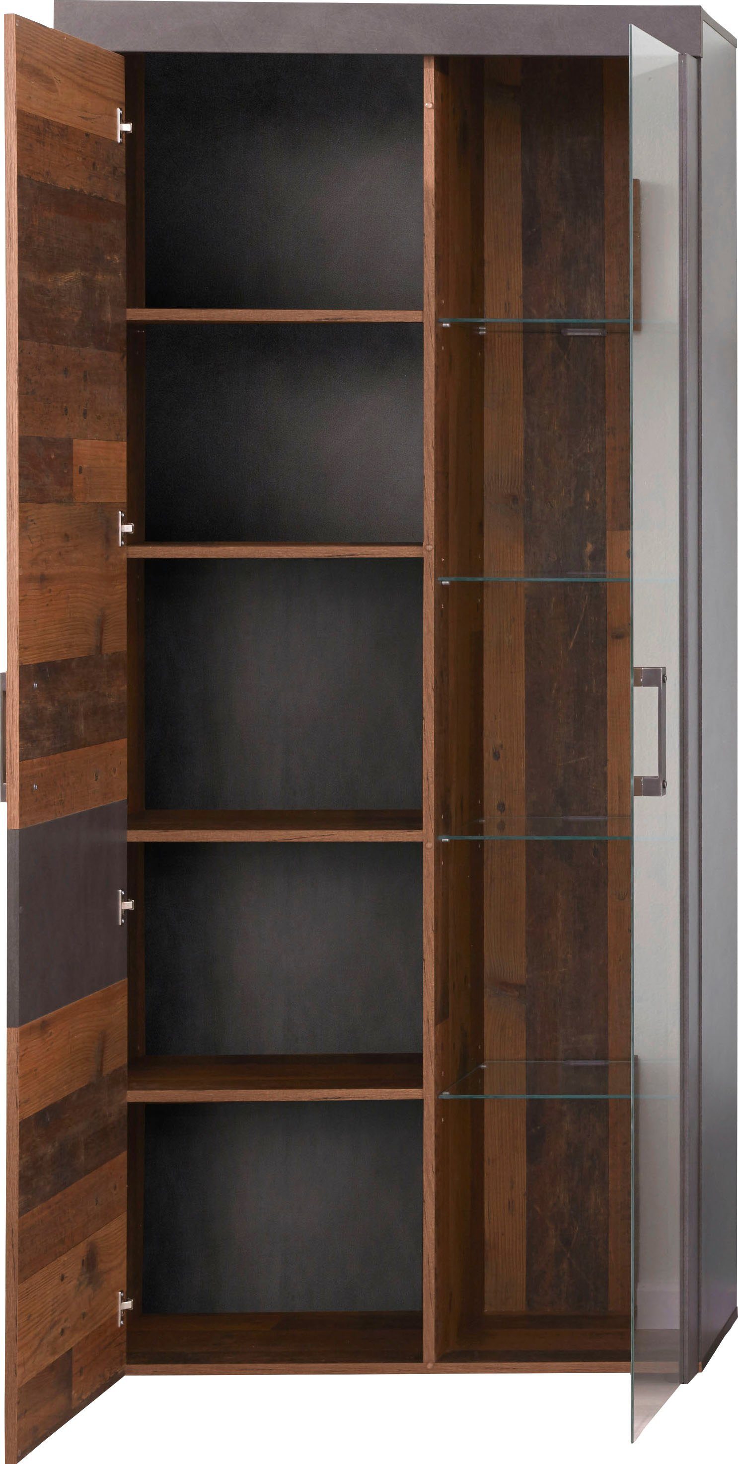 INOSIGN Vitrinekast Ilana moderne industriële stijl - verlichting optioneel - b/d/h 87/34/189 cm