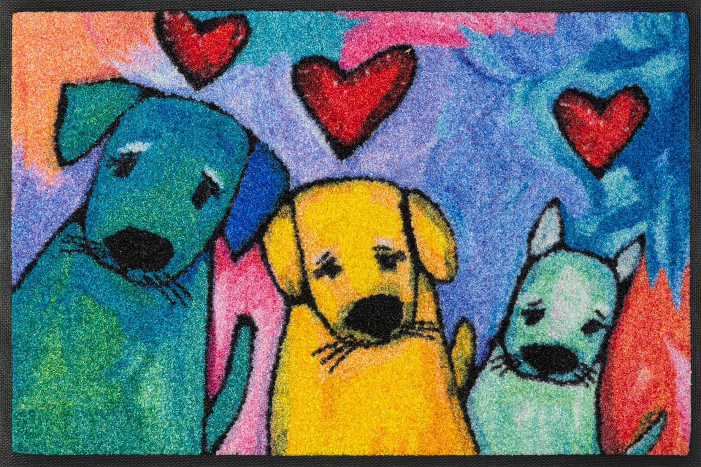 wash+dry by Kleen-Tex Mat Doggies Inloopmat, motief honden, modern design, antislip, wasbaar