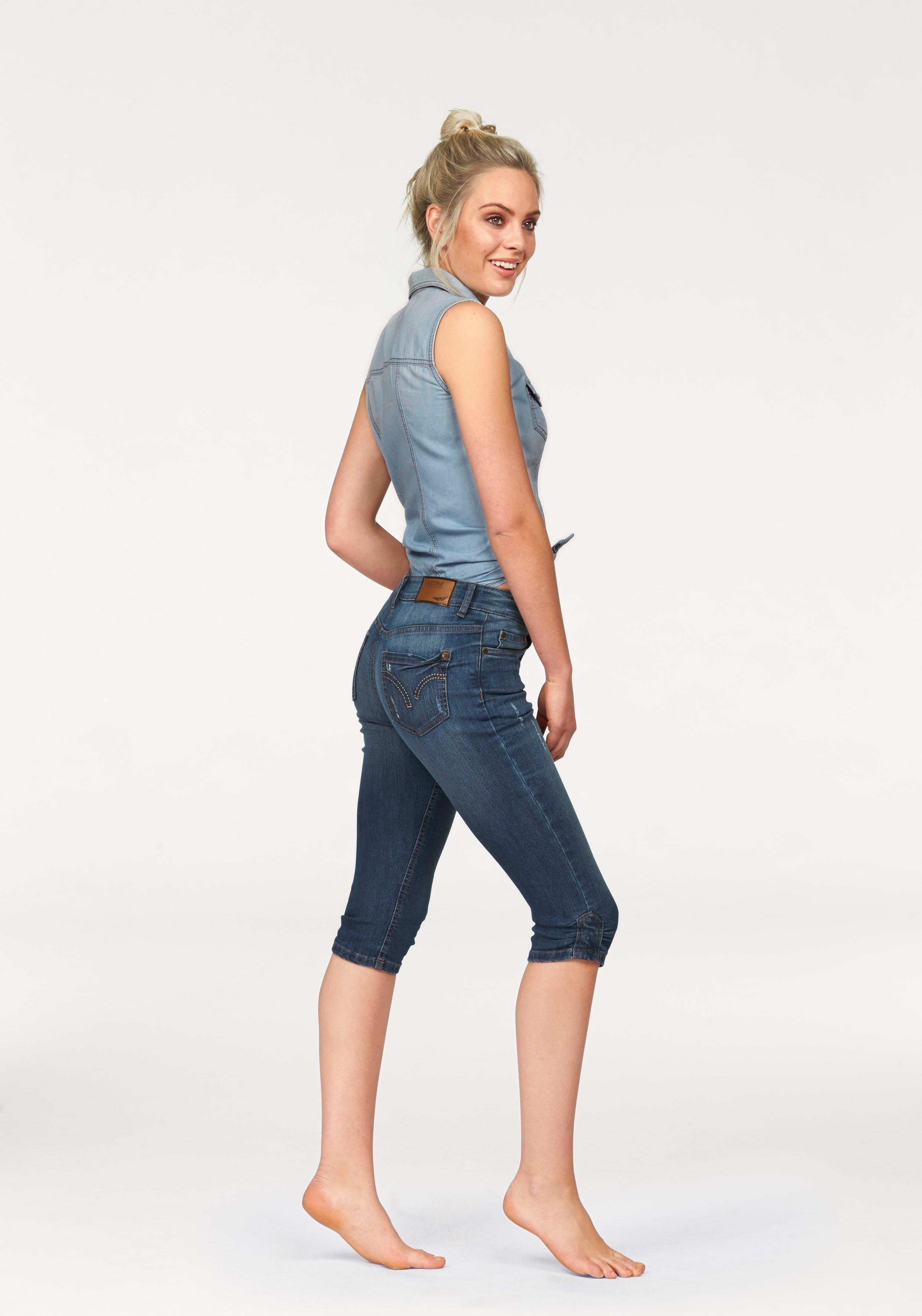 Arizona Capri jeans smalle pasvorm, met destroyed-effecten, lage taille