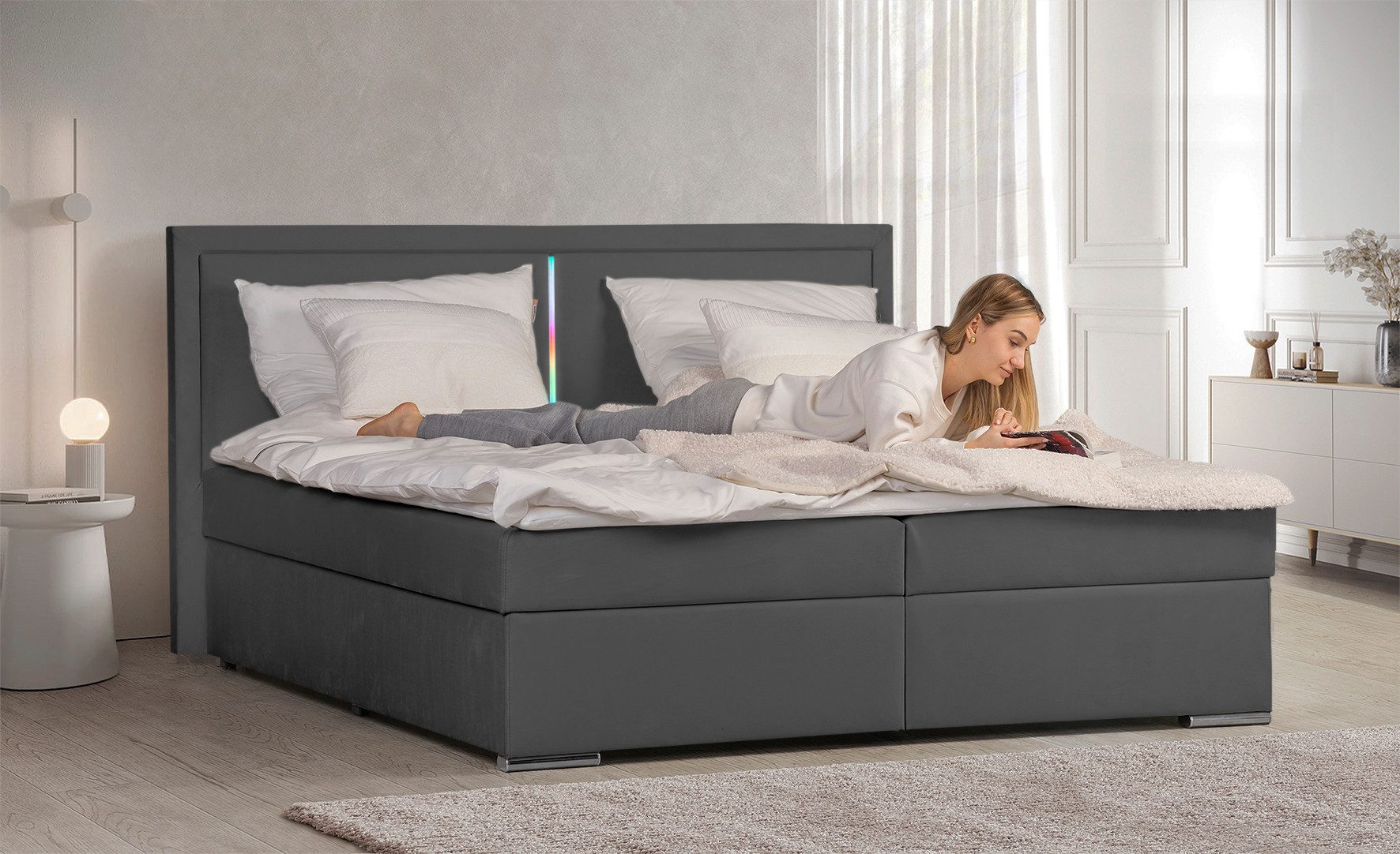COLLECTION AB Boxspring Athena Incl. LED-verlichting, topper en opbergruimte