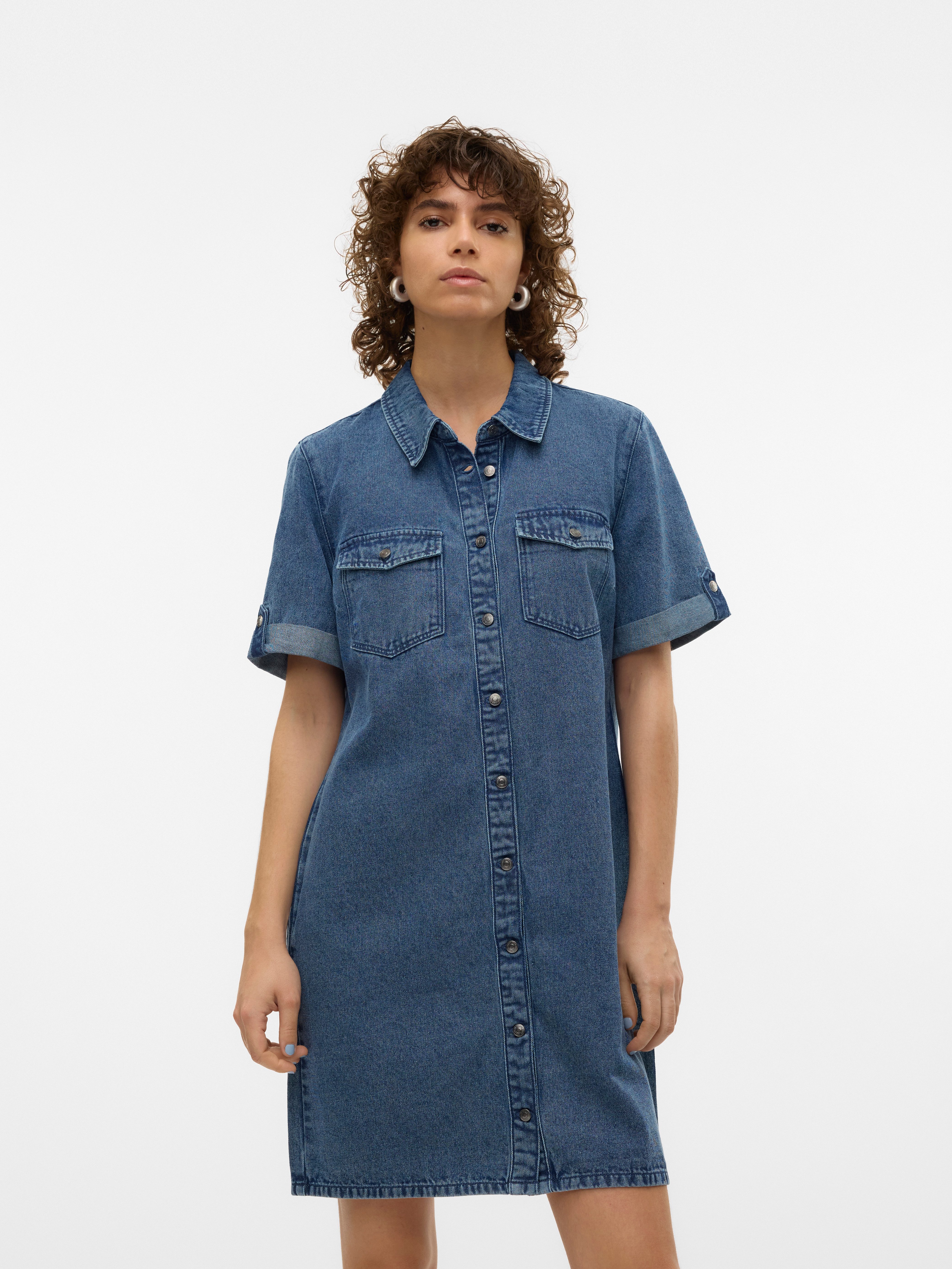Vero Moda Jeans jurk VMJENNIE SS SHORT DENIM DRESS NOOS dames spijkerjurken maat S (36) blauw
