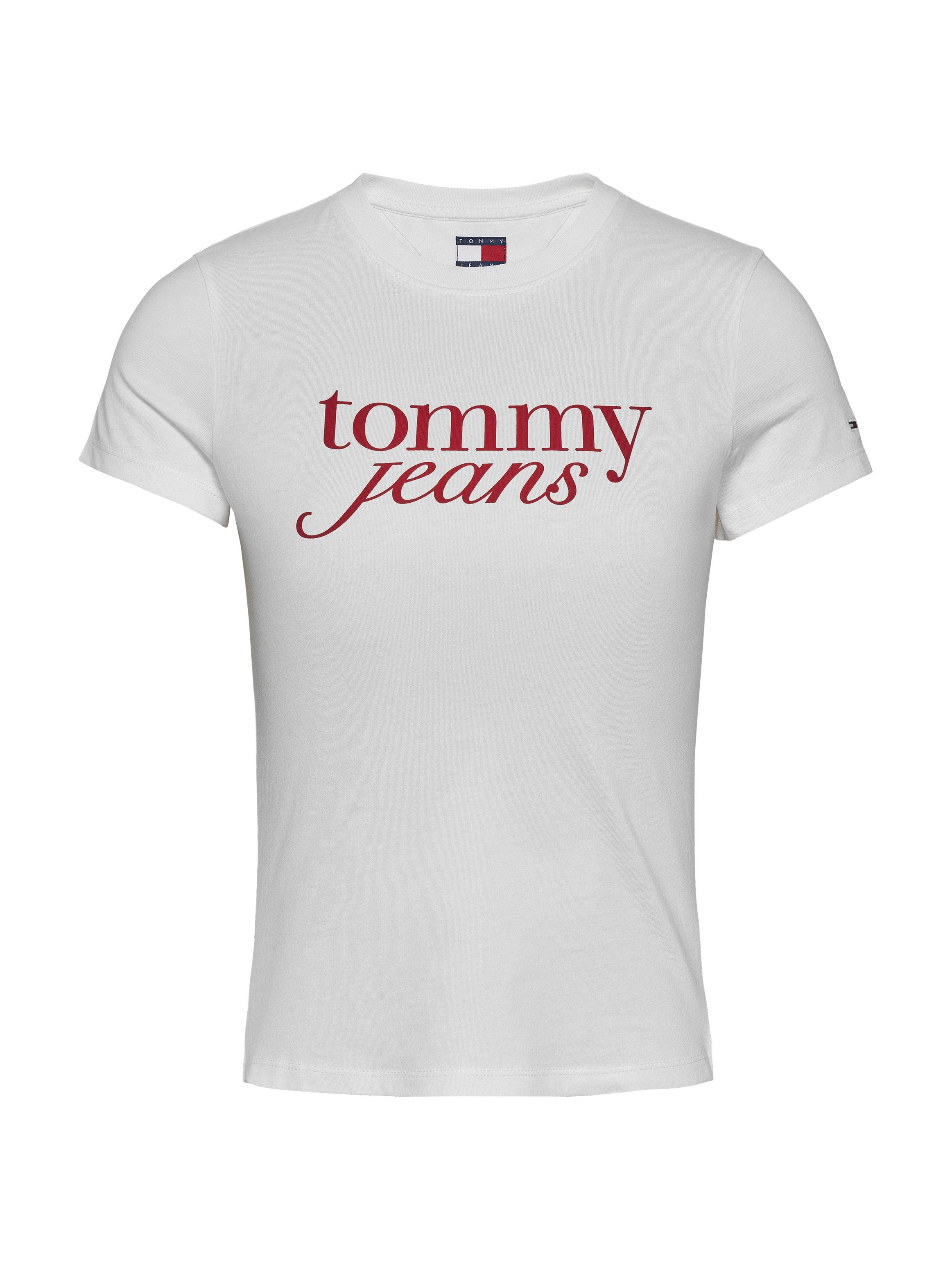 Tommy Jeans Curve Shirt met ronde hals Shirt TJW SLIM ESSENTIAL in grote maten, logoprint op borsthoogte, met logoborduring