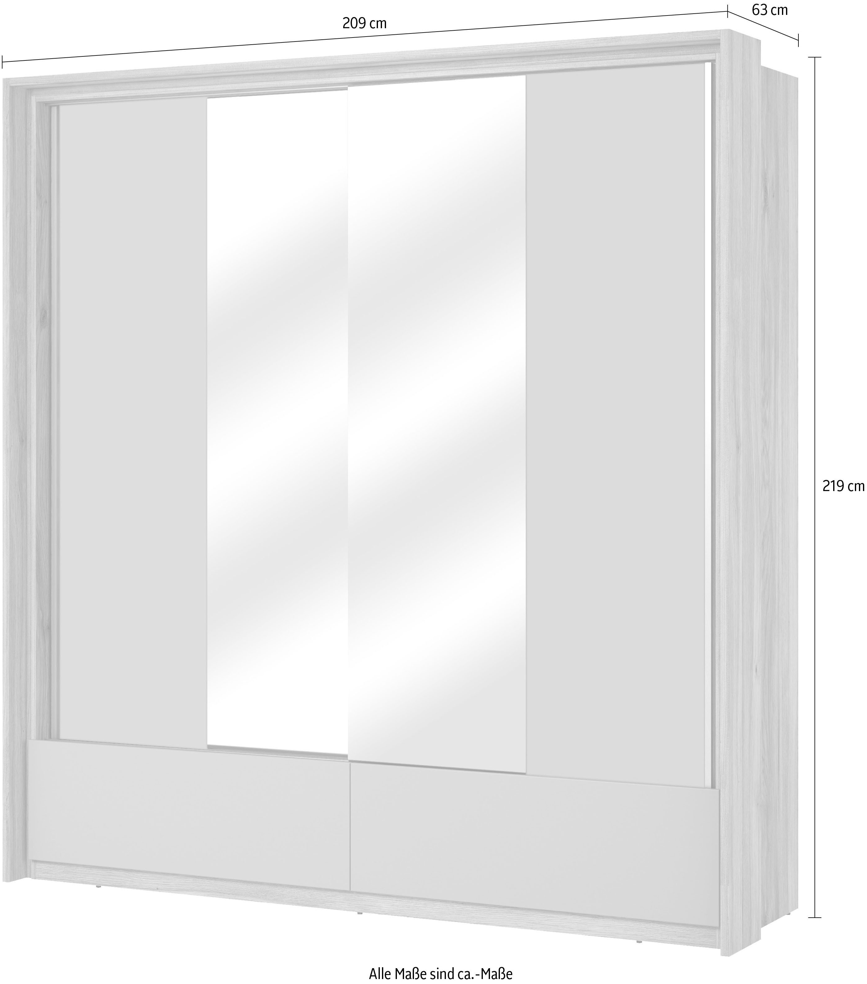 INOSIGN Schuifdeurkast Wharton, Breedte 159 of 209 cm, Kledingkast incl. Binneninrichting