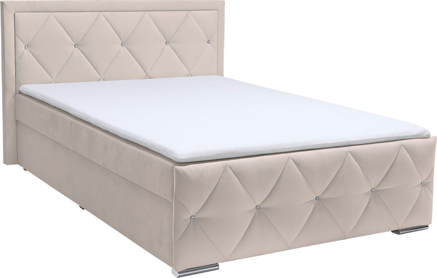Leonique Boxspring Alfie, bestseller! Inclusief bedlade & topper Optioneel met knoopstiksels of strassstenen, H2, H3 en H4 verkrijgbaar