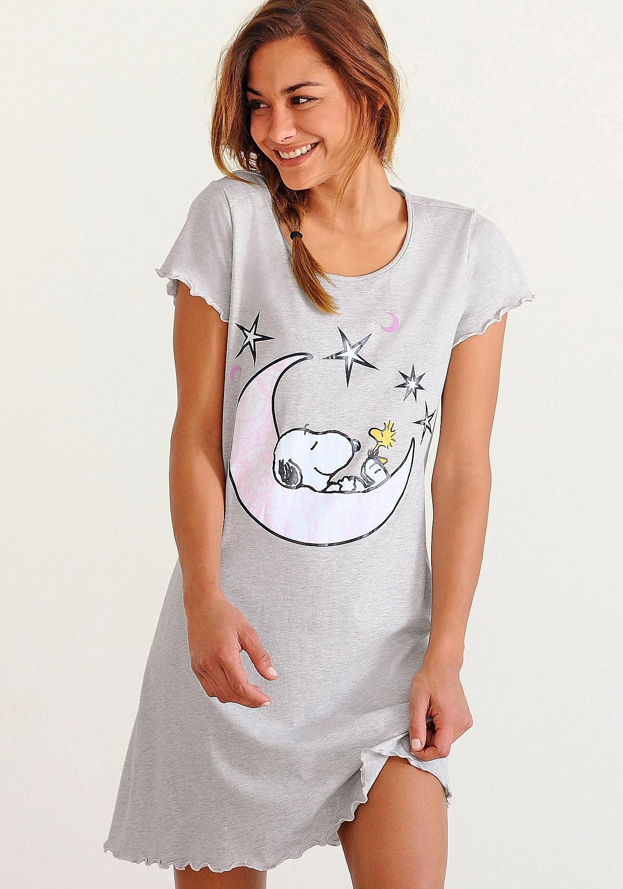 Peanuts Nachthemd met snoopy-print en rimpelrandjes