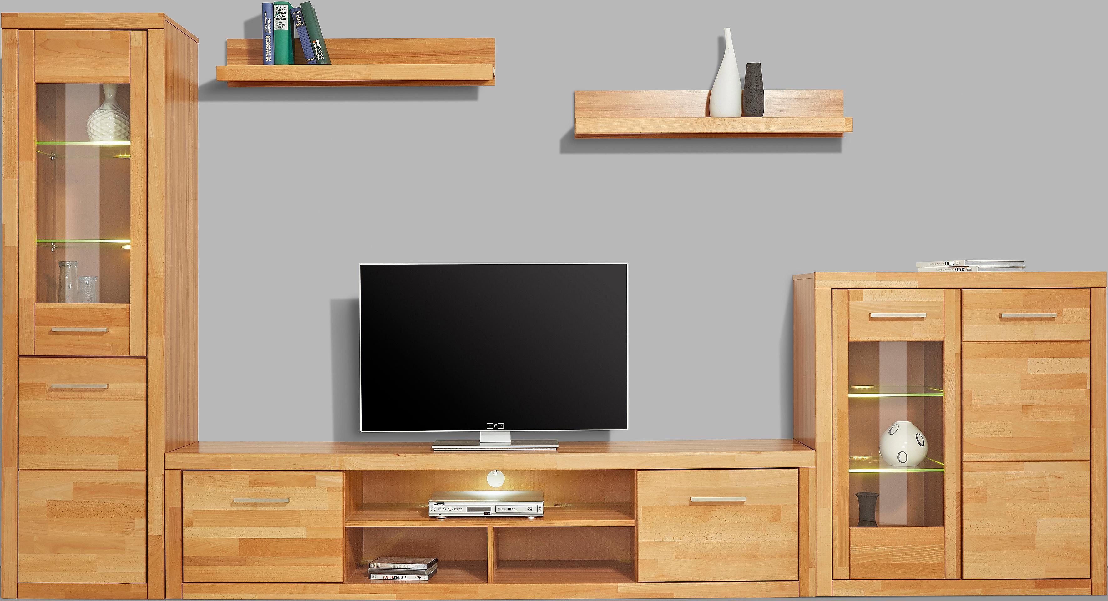 Home affaire Wandmeubel Logo, fronten massief hout, lichaam houtvezelplaat, variabele bodems (set, 5-delig)