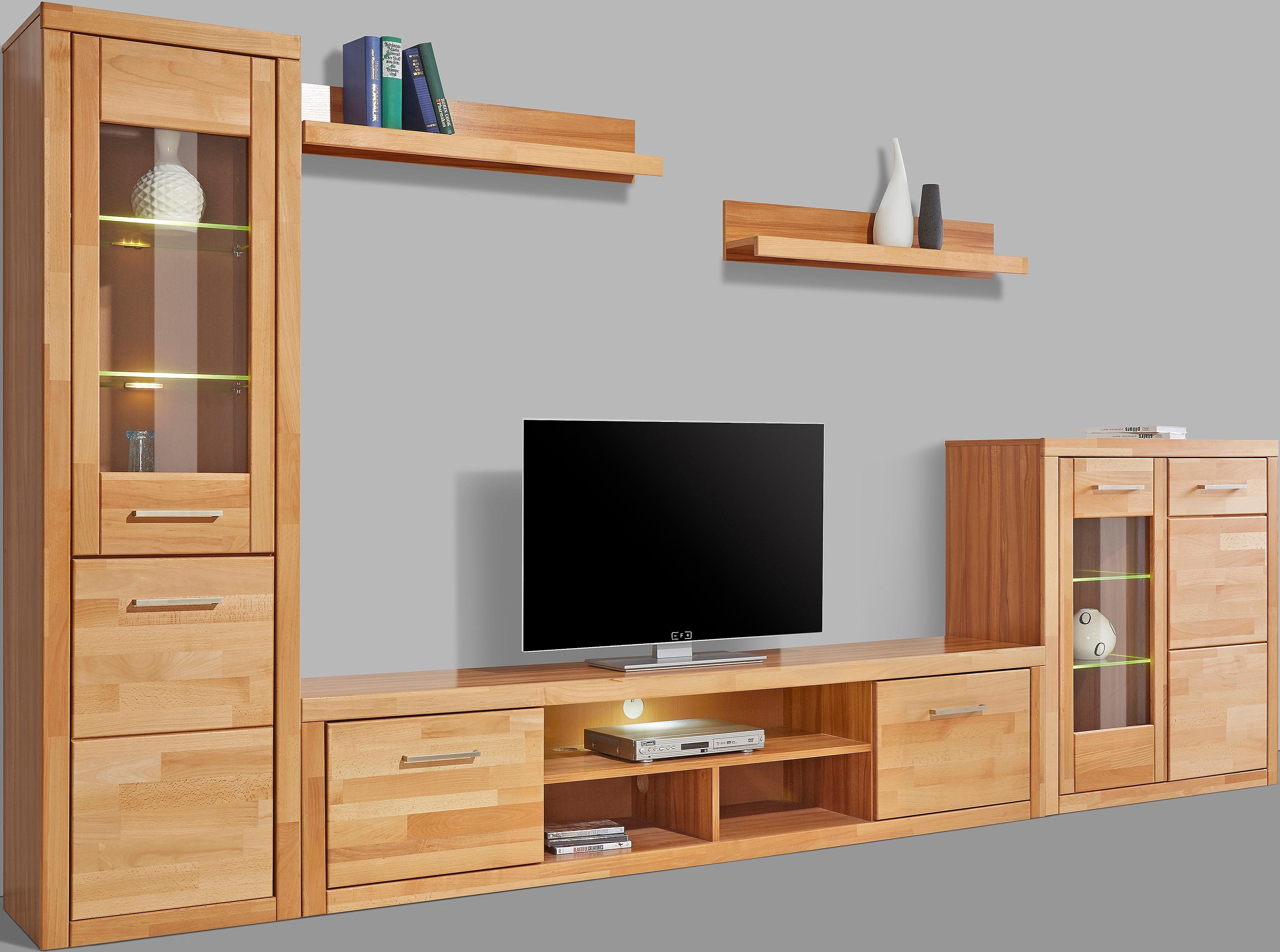 Home affaire Wandmeubel Logo, fronten massief hout, lichaam houtvezelplaat, variabele bodems (set, 5-delig)