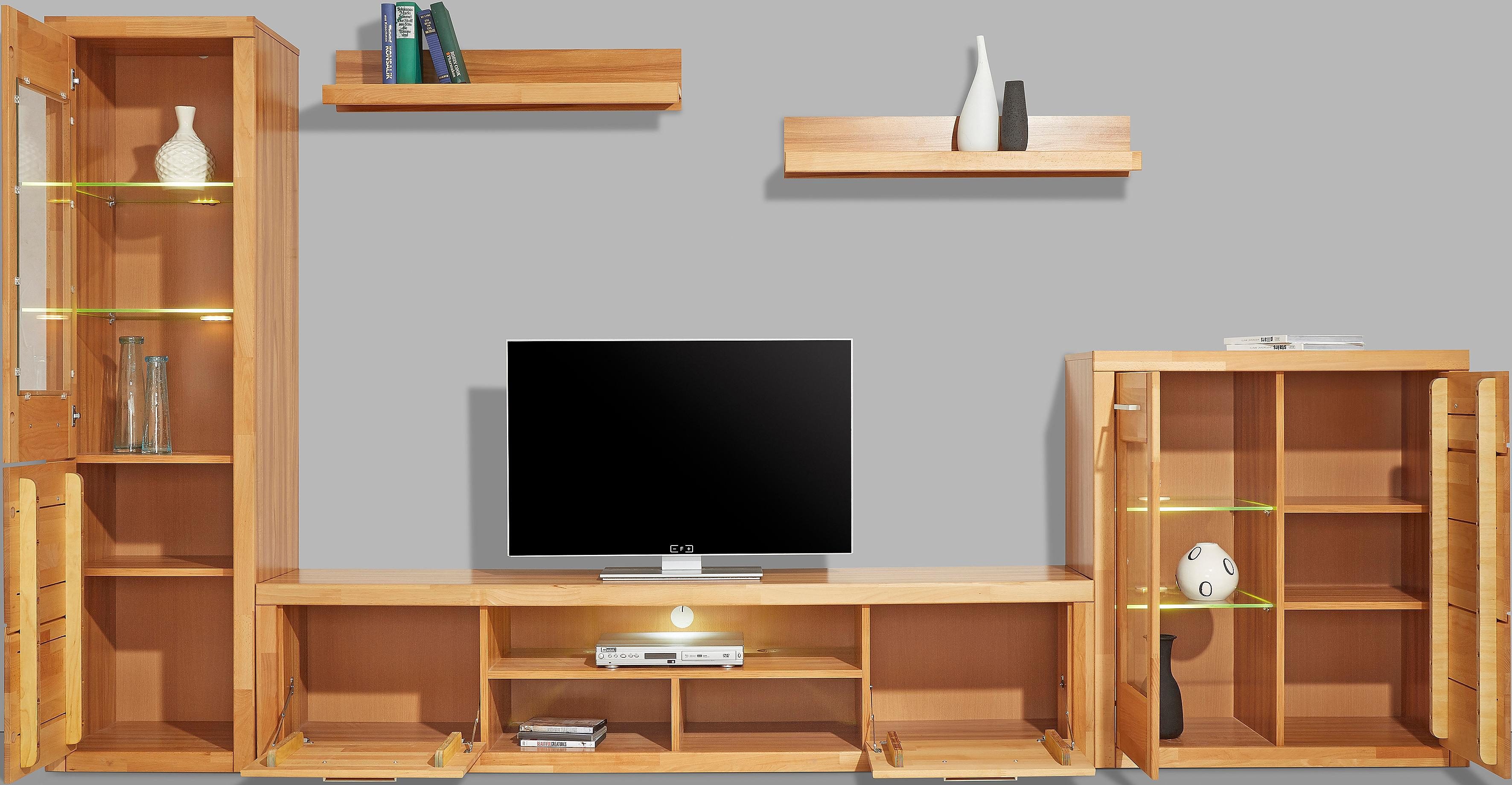 Home affaire Wandmeubel Logo, fronten massief hout, lichaam houtvezelplaat, variabele bodems (set, 5-delig)