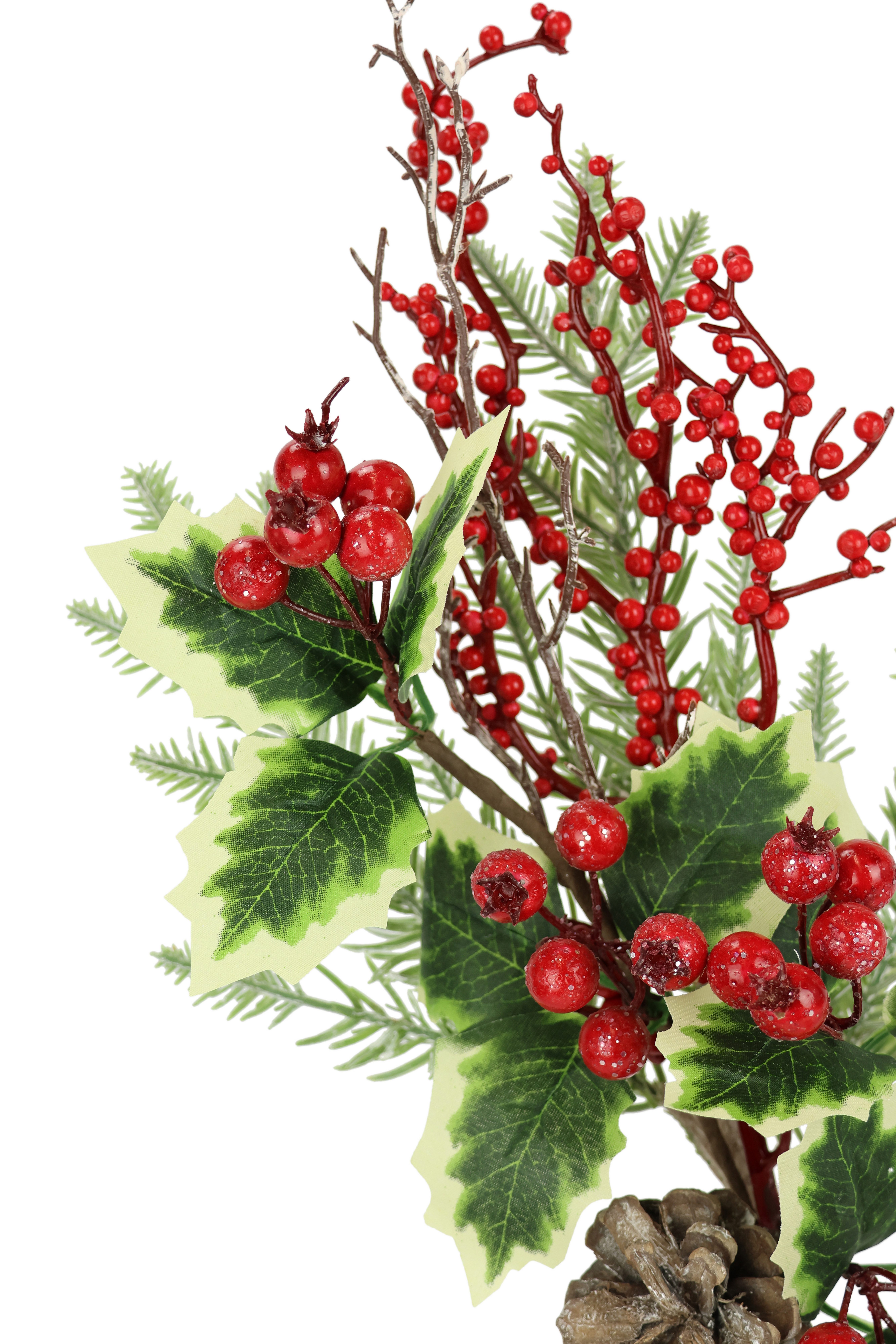 I.GE.A. Kunsttak Kunstmatige tak kegels/bessen/den/hulst set van 2 decoratieve tak voor slinger krans kerstdecoratie (2 stuks)