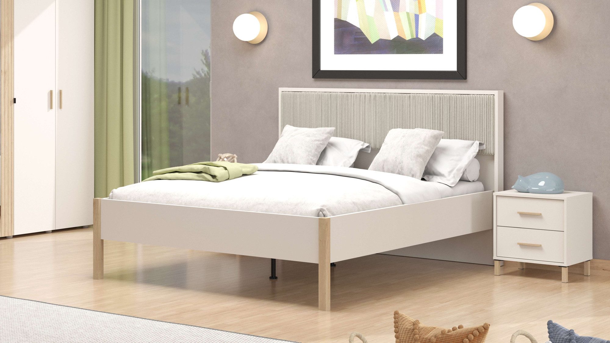 Home affaire Bed Belfort bed, met gestoffeerd hoofdbord bekleed met zachte corduroy bedden grijs