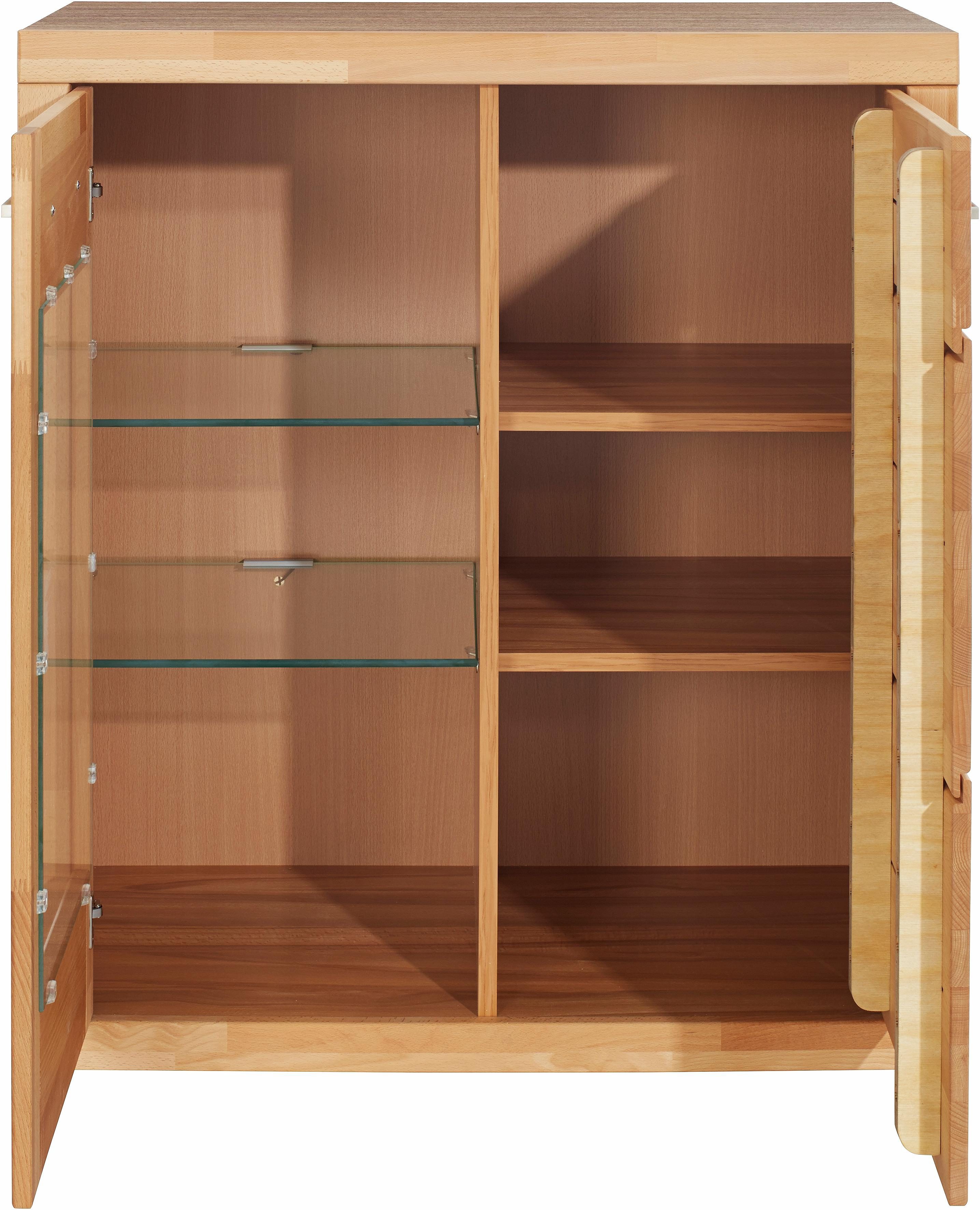Home affaire Vitrinekast Logo, 100cm hoog, 42 cm diep, fronten massief hout, 6 vakken, variabele bodems