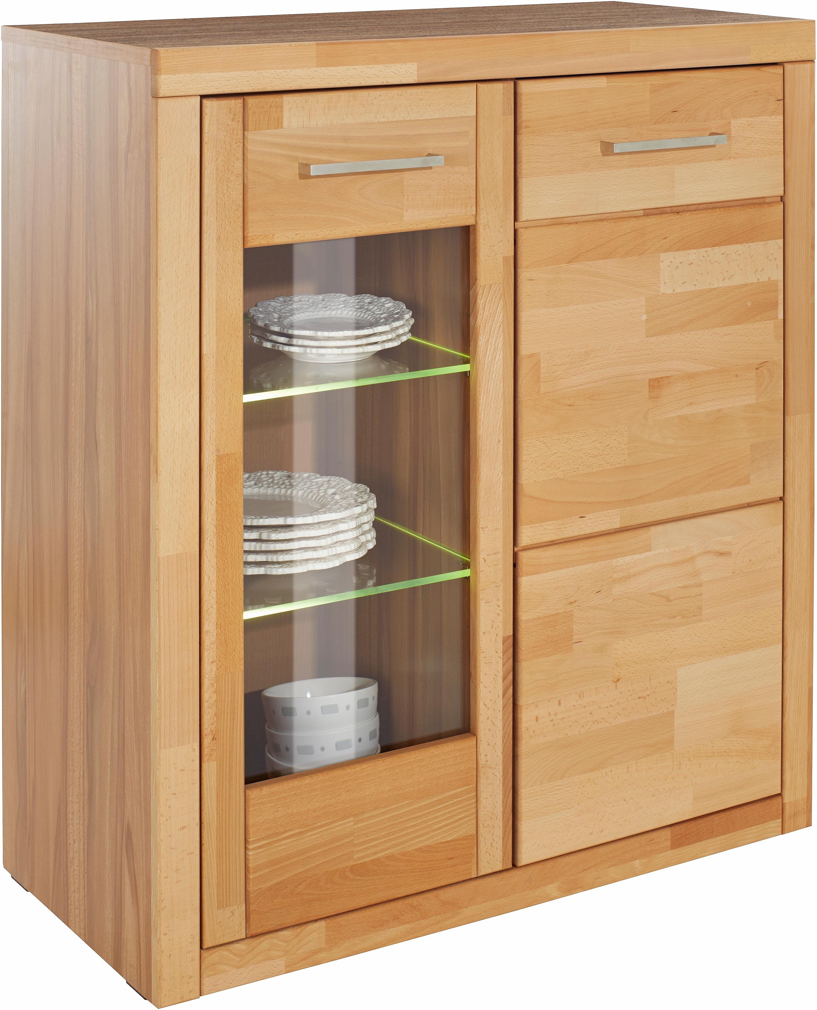 Home affaire Vitrinekast Logo, 100cm hoog, 42 cm diep, fronten massief hout, 6 vakken, variabele bodems