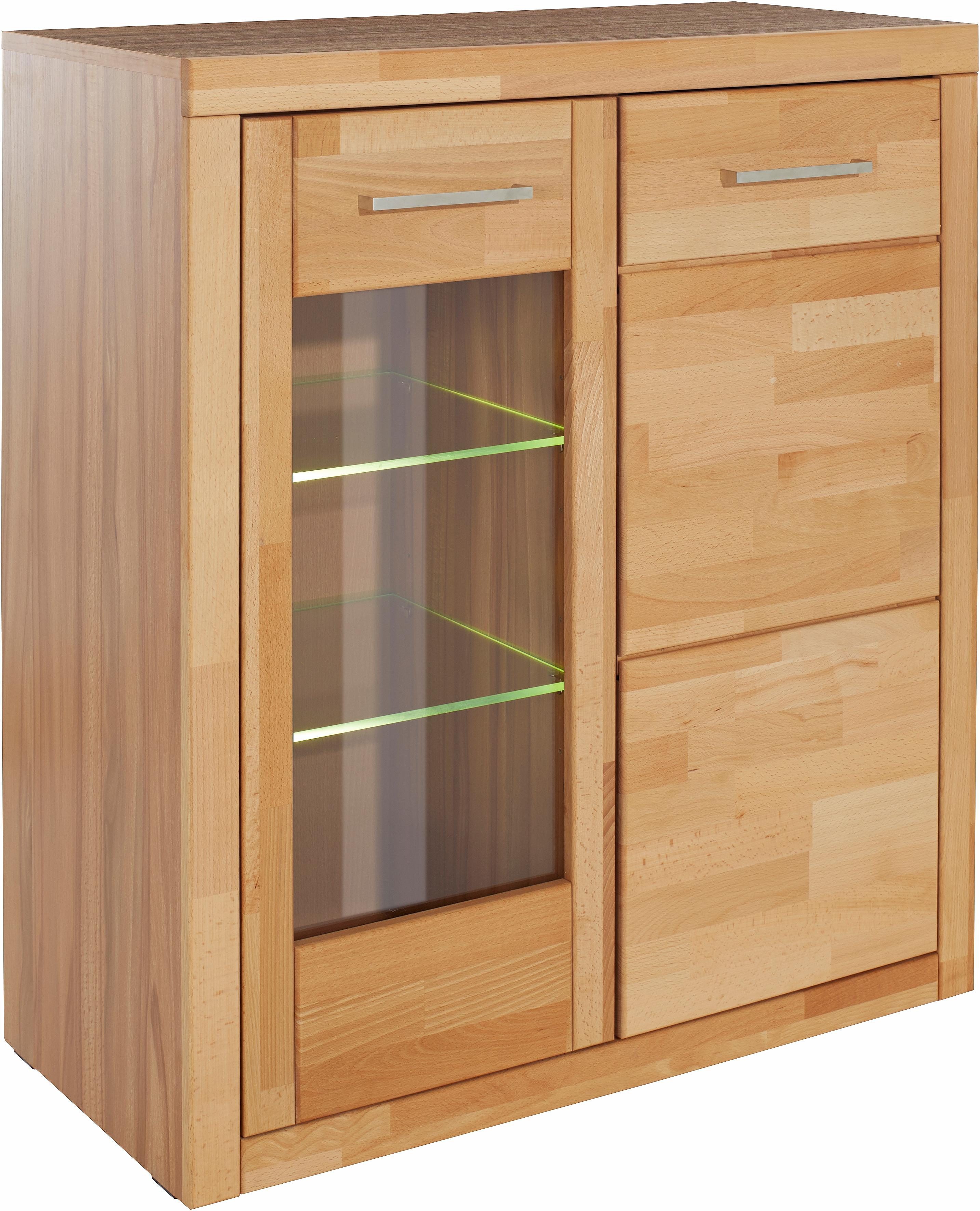 Home affaire Vitrinekast Logo, 100cm hoog, 42 cm diep, fronten massief hout, 6 vakken, variabele bodems