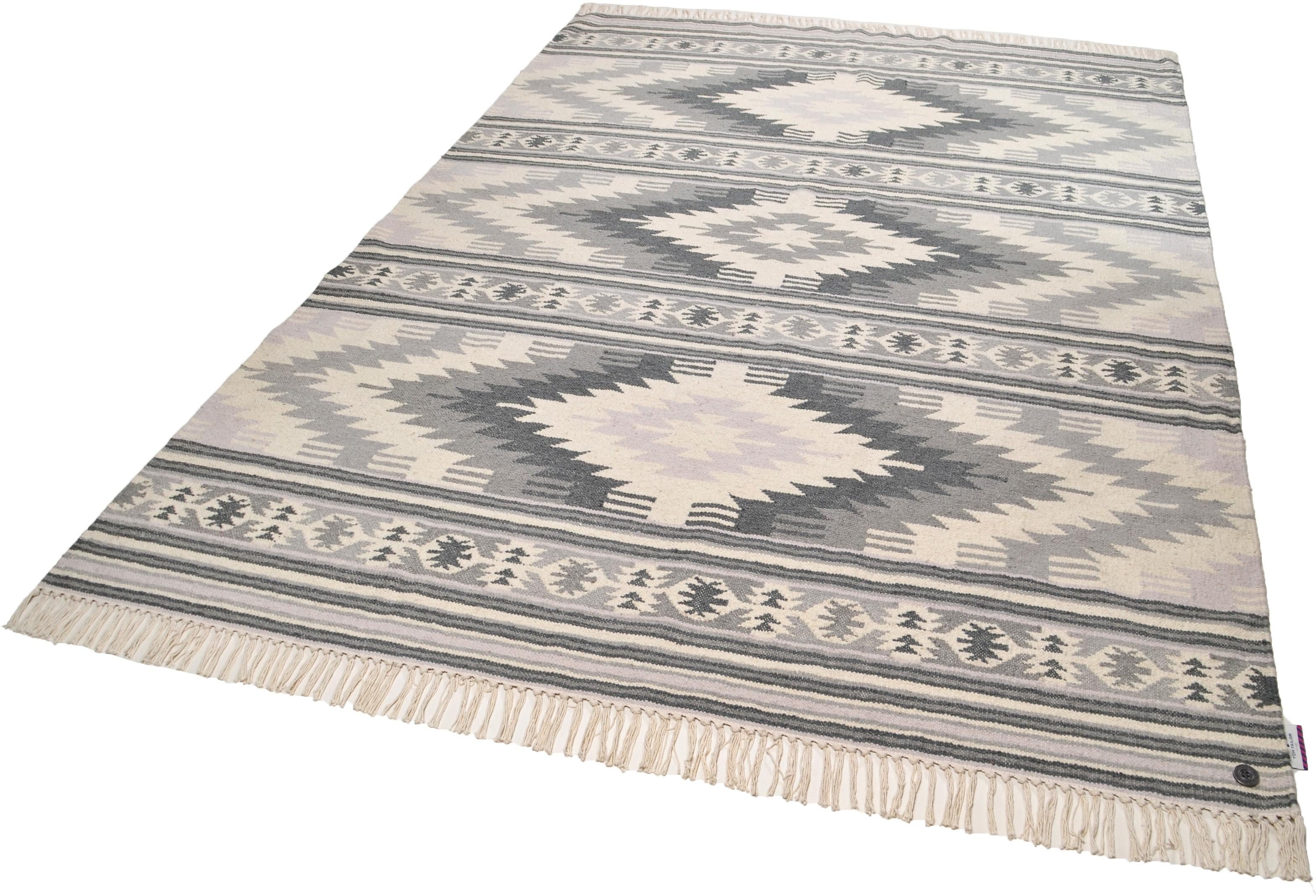 TOM TAILOR HOME Wollen kleed Kelim Colors I zuivere wol, robuust en slijtvast, met franje, boho-stijl