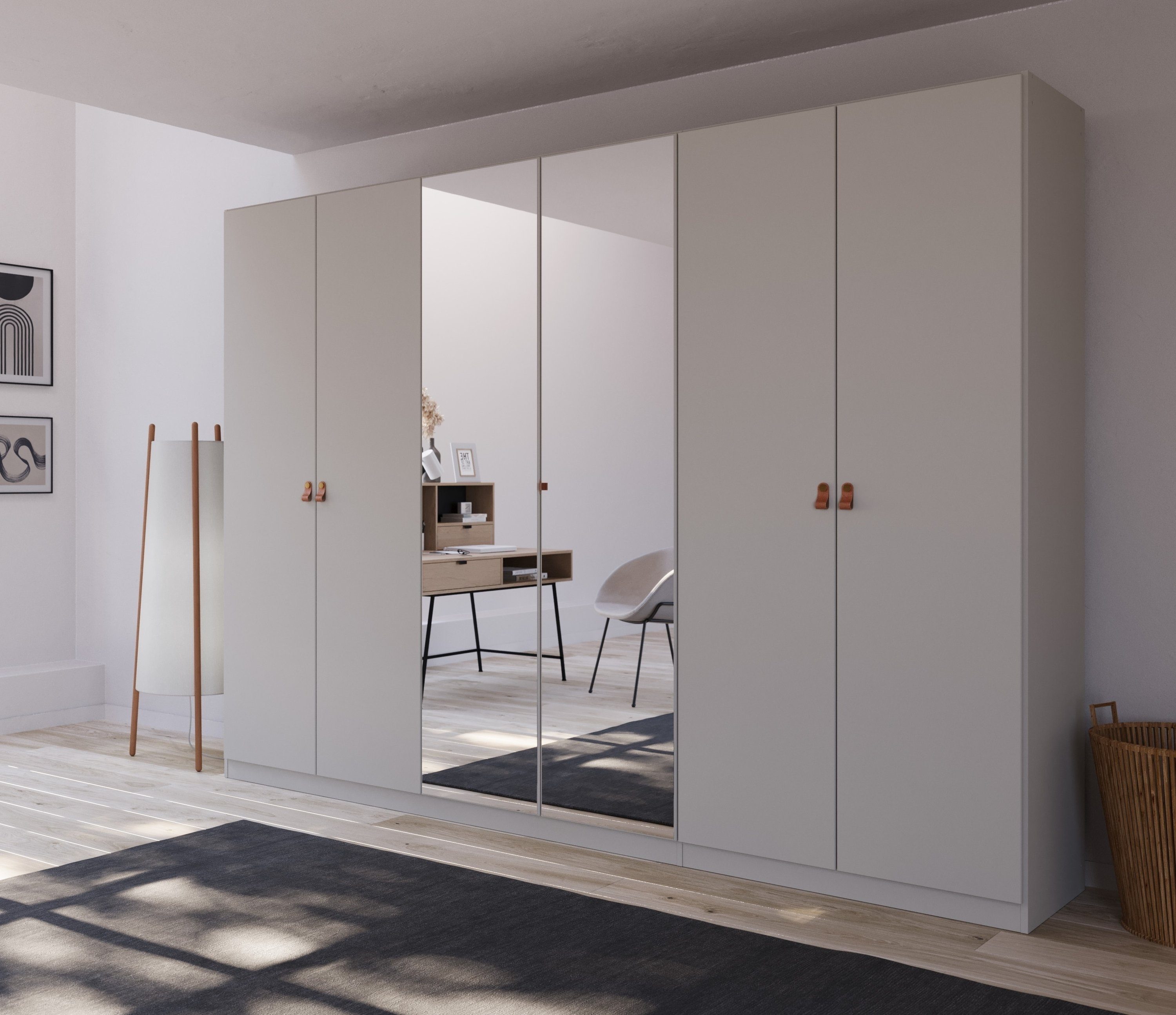 rauch Draaideurkast Homey by Quadra Spin met greeplussen van zacht, cognacbruin leer, met spiegel