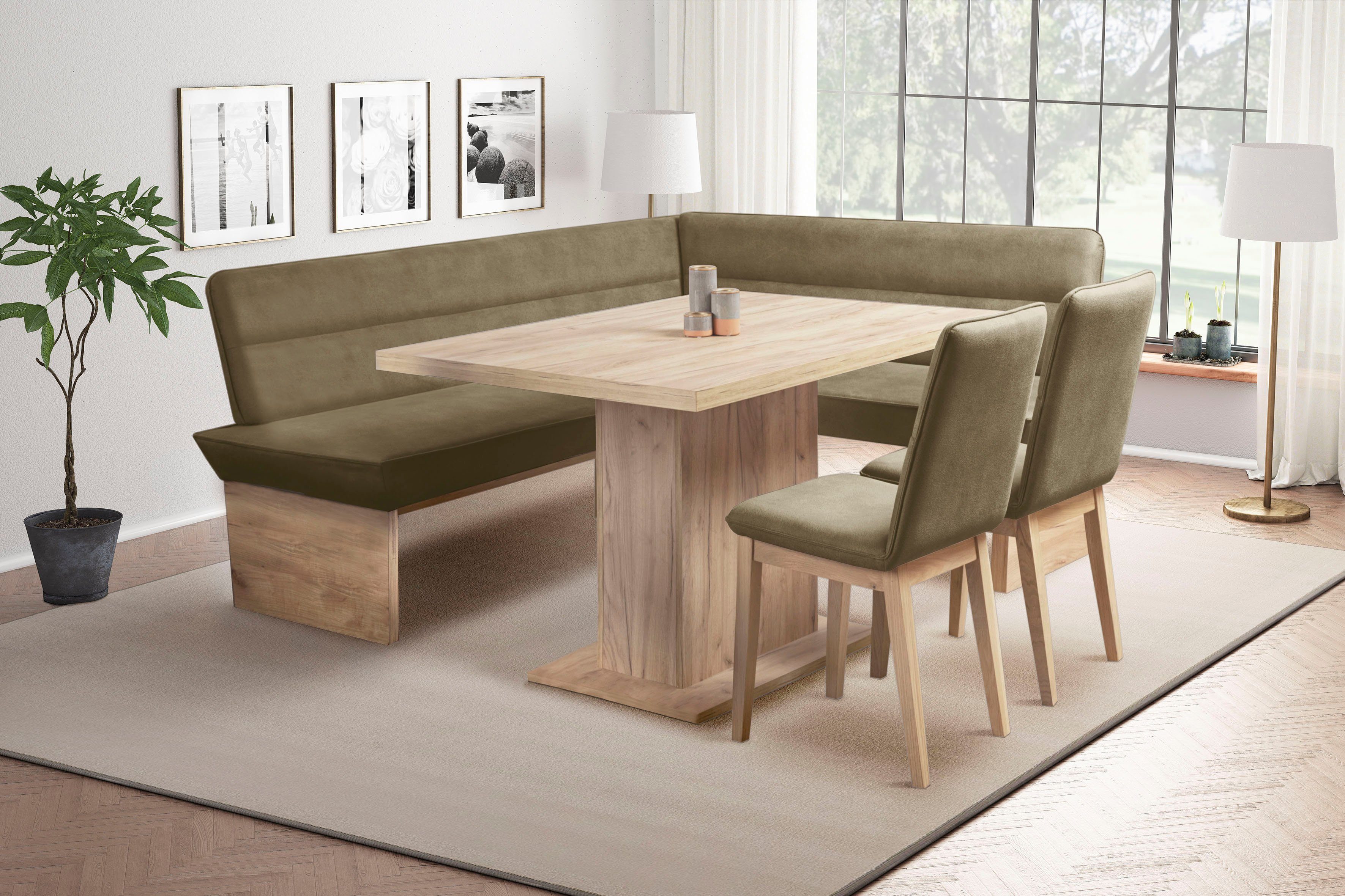 Home affaire Eethoek Beluna + Cross Eetkamer zitgroep stoelen tafel en bank comfortabel gepolsterd (set, 4-delig)