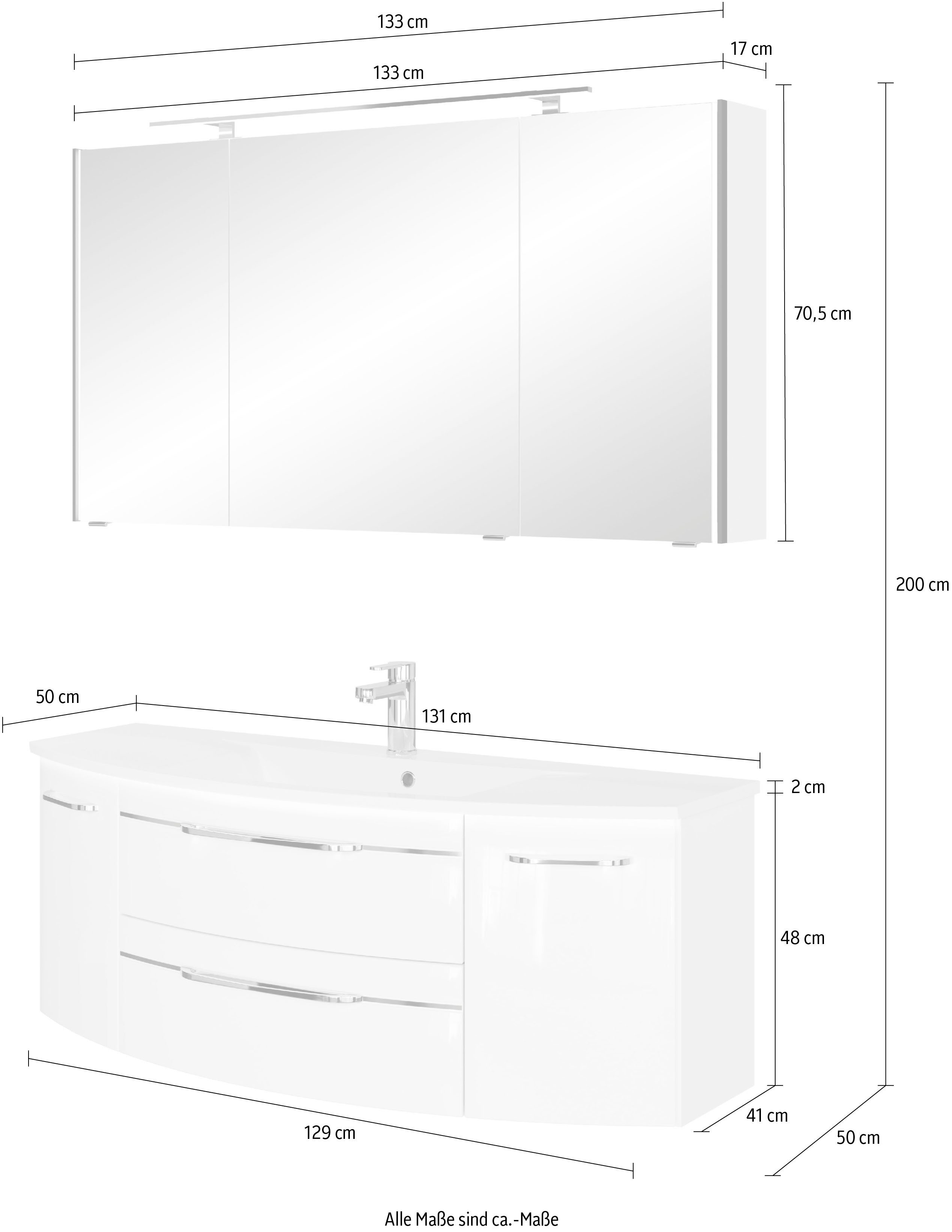 Saphir Badmeubelset Serie 7045 2-delig, mineraalmarmeren wastafel met led-spiegelkast (set, 2 stuks)