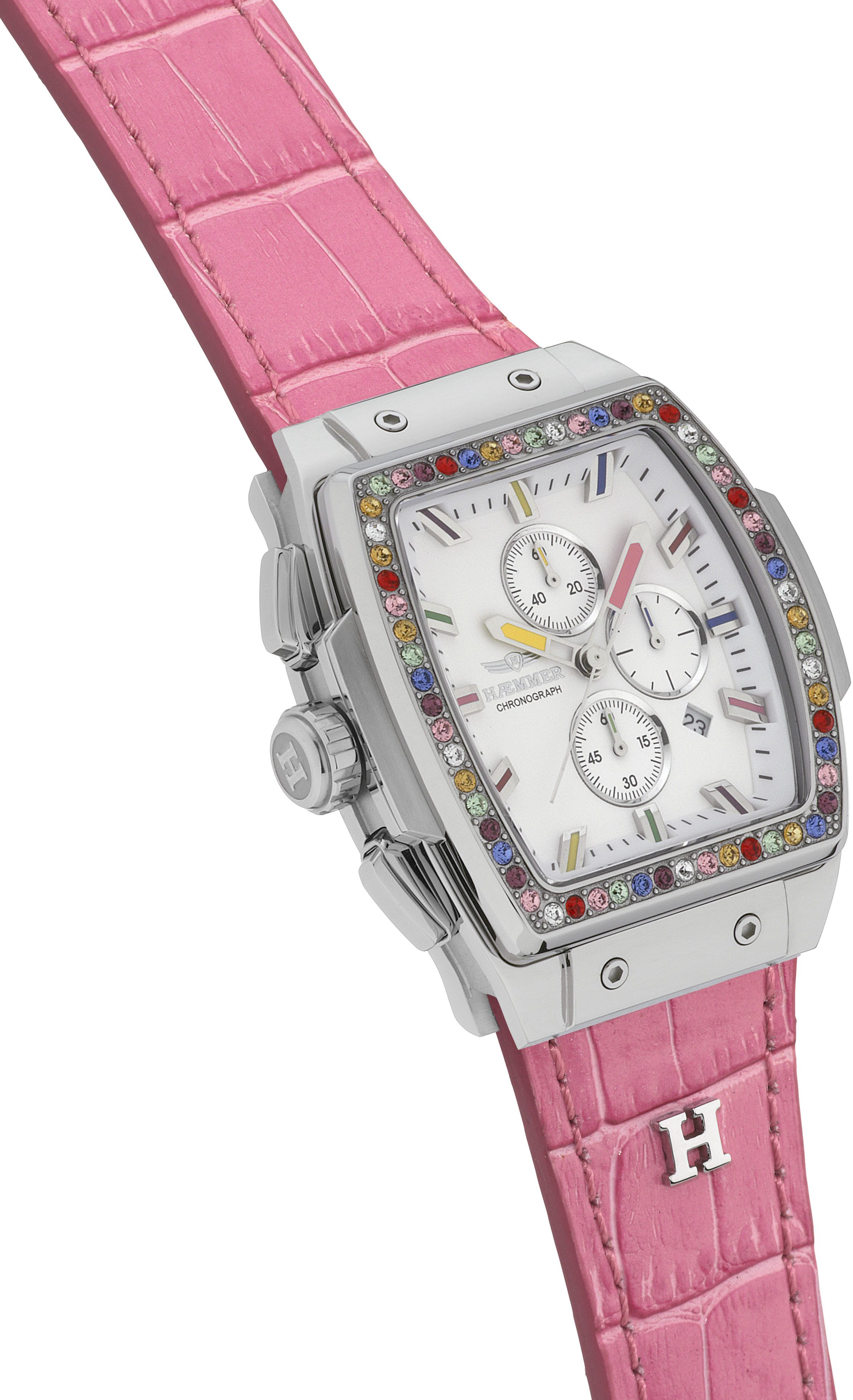 HAEMMER GERMANY Chronograaf TONNEAU Quartz horloge, polshorloge, dameshorloge, leren band, geschroefde kroon, datum
