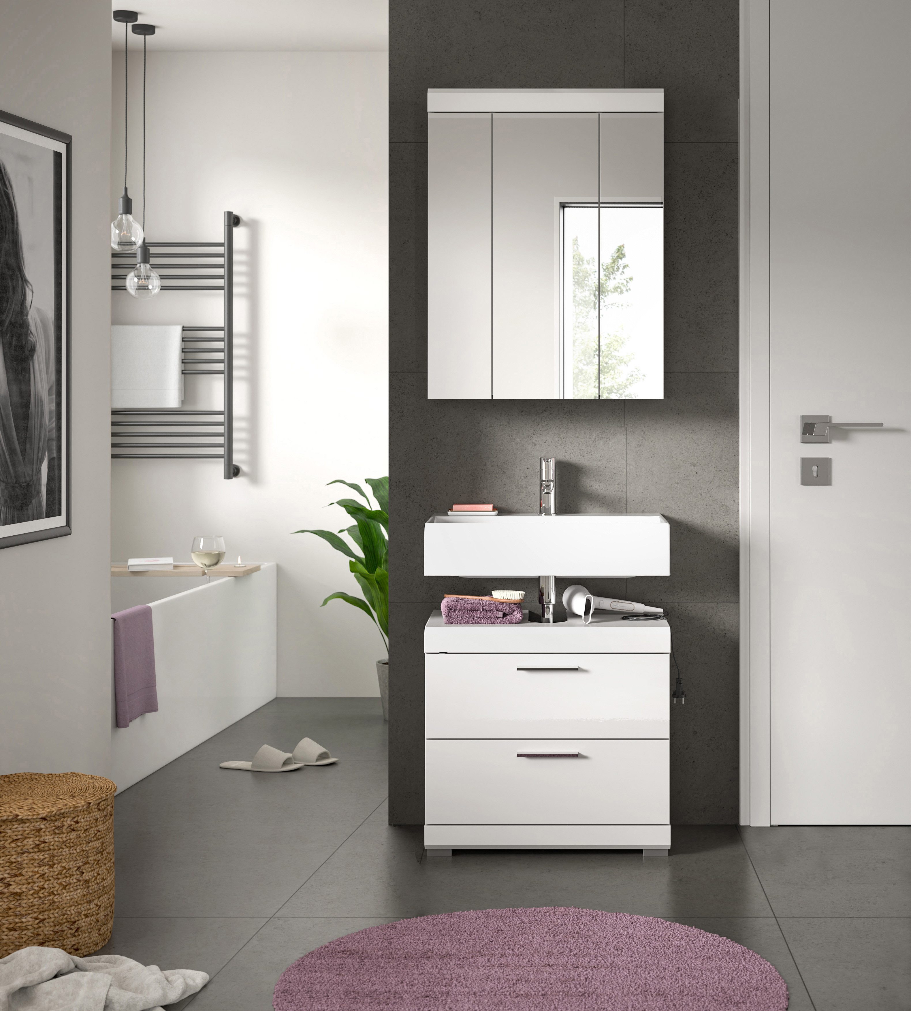 INOSIGN Badkamerserie Siena, 2-delig, bestaande uit: onderkast voor wastafel, spiegelkast in verschillende kleuren verkrijgbaar, badkamermeubels, combinatie, badkamer (set, 2-delig)
