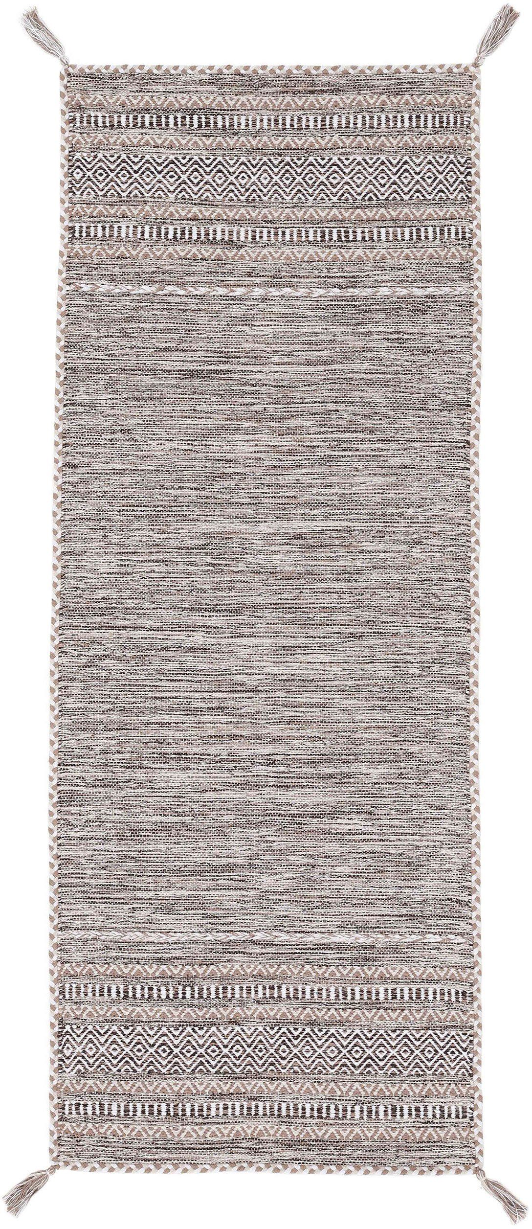 carpetfine Loper Kelim Azizi Katoenen, tweezijdig te gebruiken kleed met franje, woonkamer lopers maat 80 cm x 500 cm x 5 mm beige