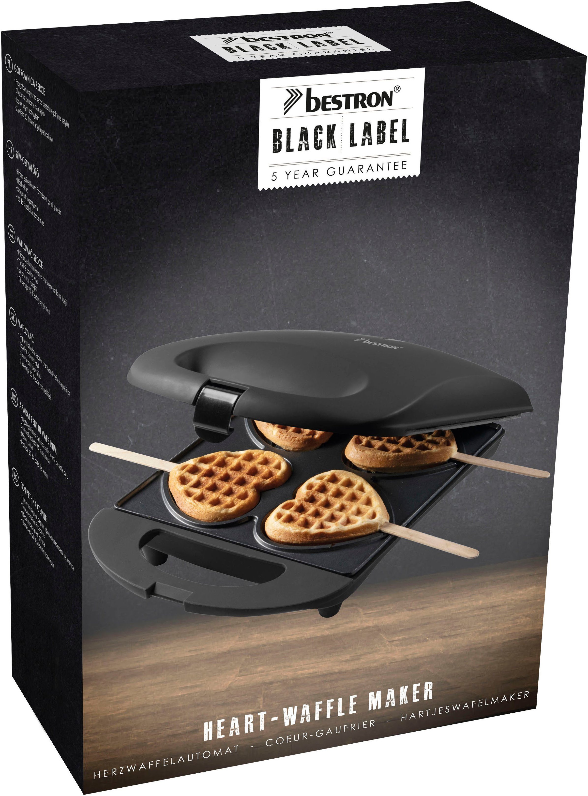 bestron Wafelijzer DSW271 voor hartwafels aan een stok voor hartvormige wafels aan een stokje, retrodesign