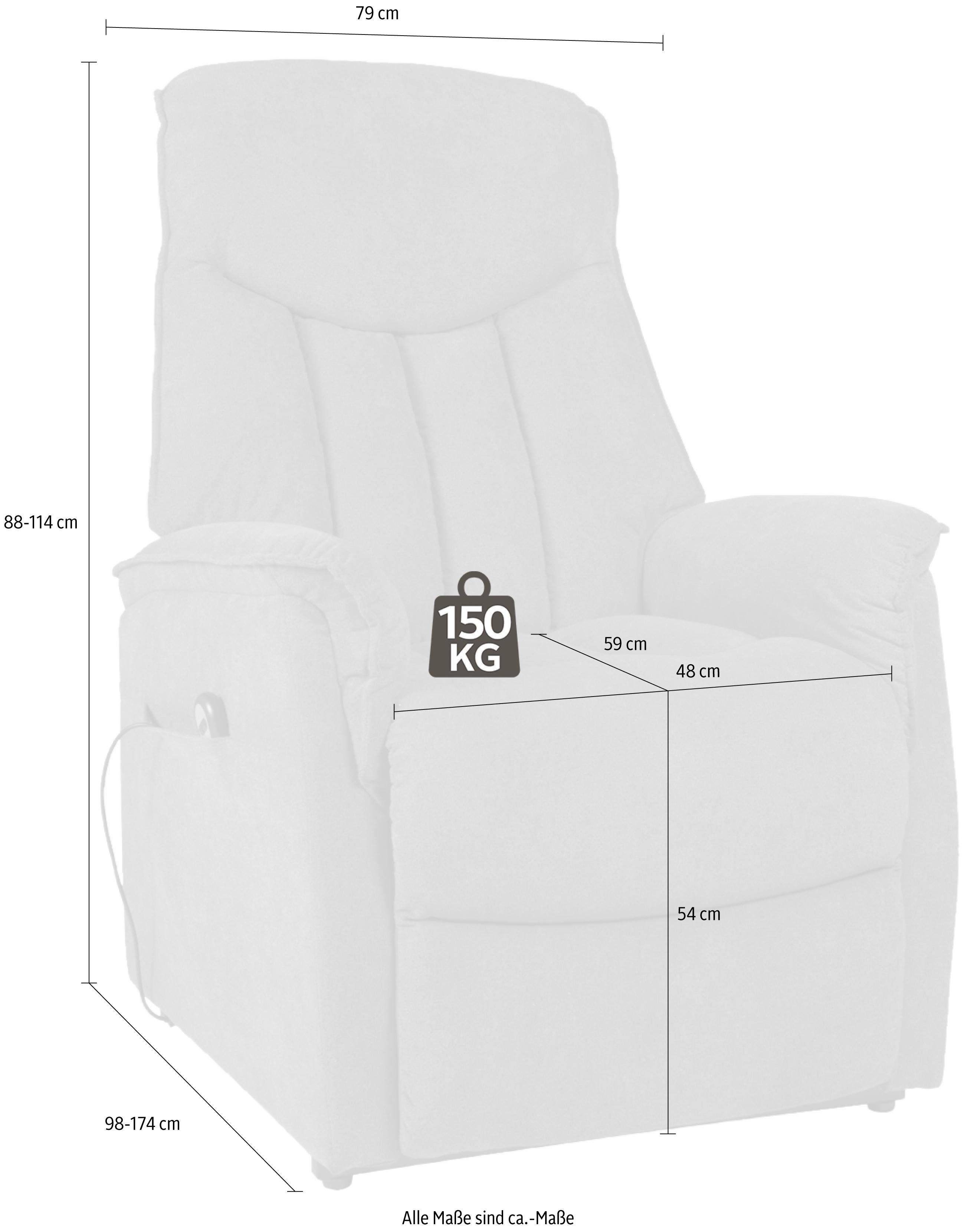 Duo Collection Relaxfauteuil Aurora XXL tot 150 kg draagvermogen, met elektrische opstahulp Relaxfunctie en pocketveren binnenvering met stalen nosagvering
