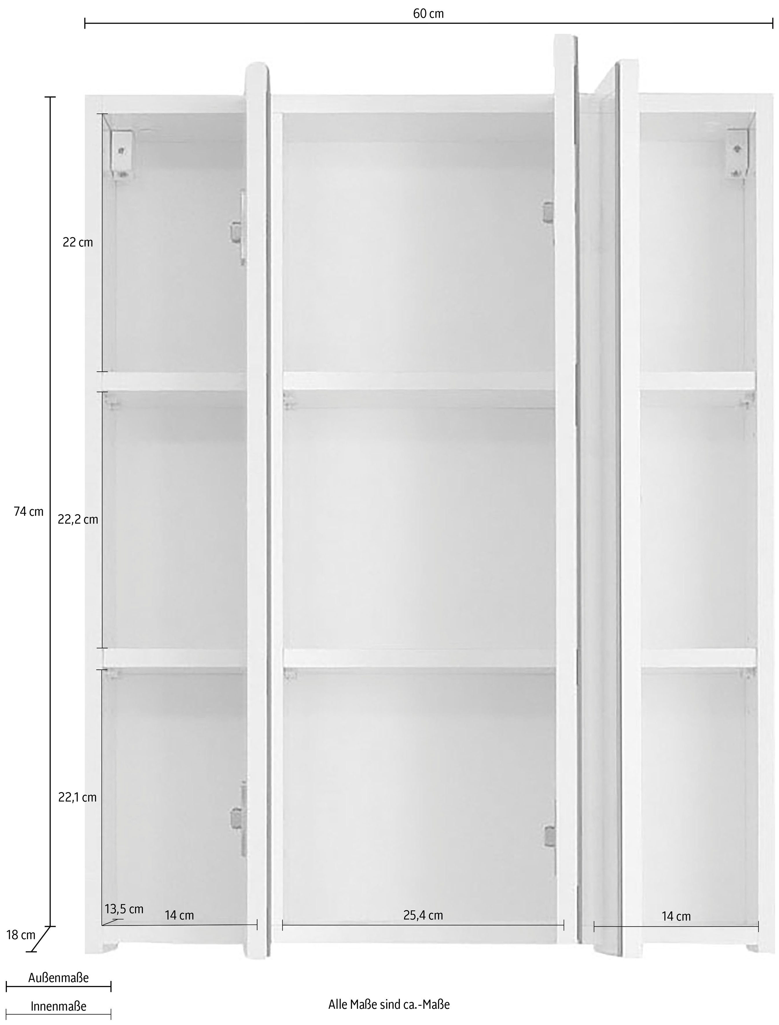 welltime Spiegelkast Mora Wandspiegel met 3 spiegelt deuren en 9 vakken - (B/D/H) 60/18/74 cm