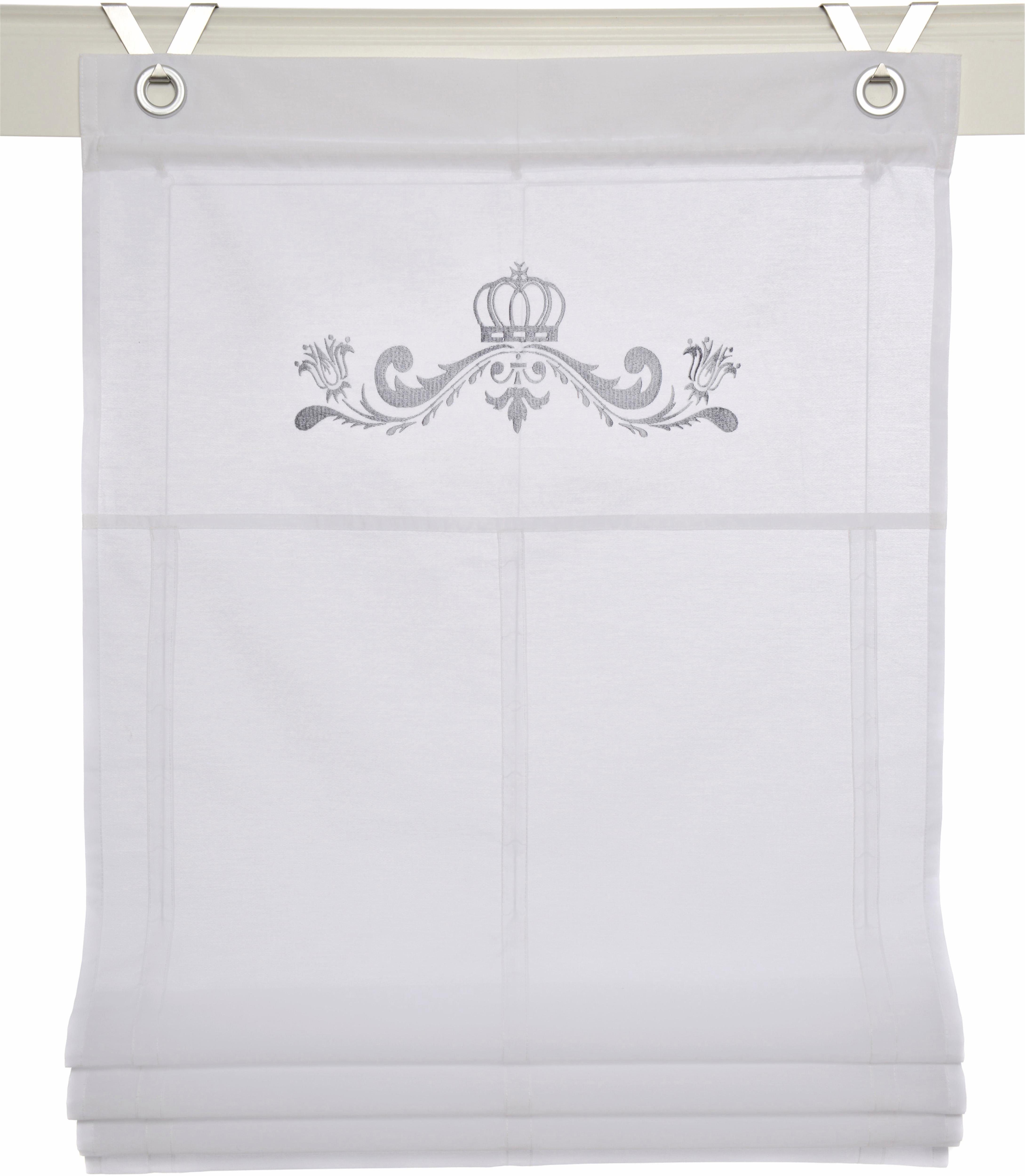 Kutti Romeins rolgordijn Kessy Crown Rolgordijn met ringen, wit, ondoorzichtig, geborduurd, motief, kroon, zilver (1 stuk)