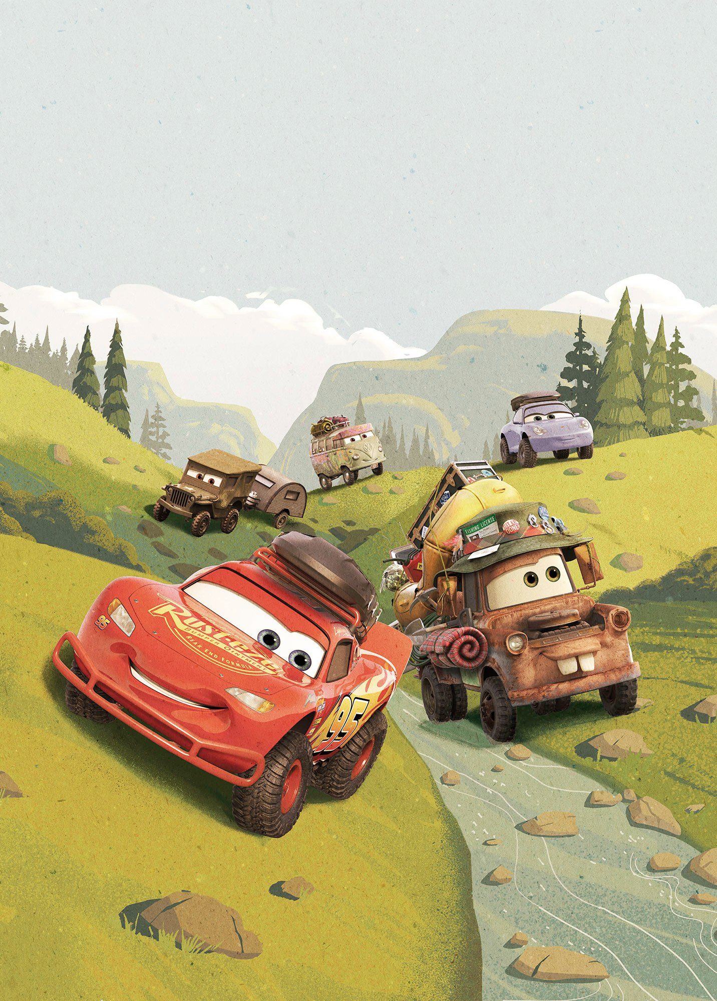 Komar Vliesbehang Digitale print vlies - Cars Camping - Afmeting 200 x 280 cm zelfklevend behang multicolor