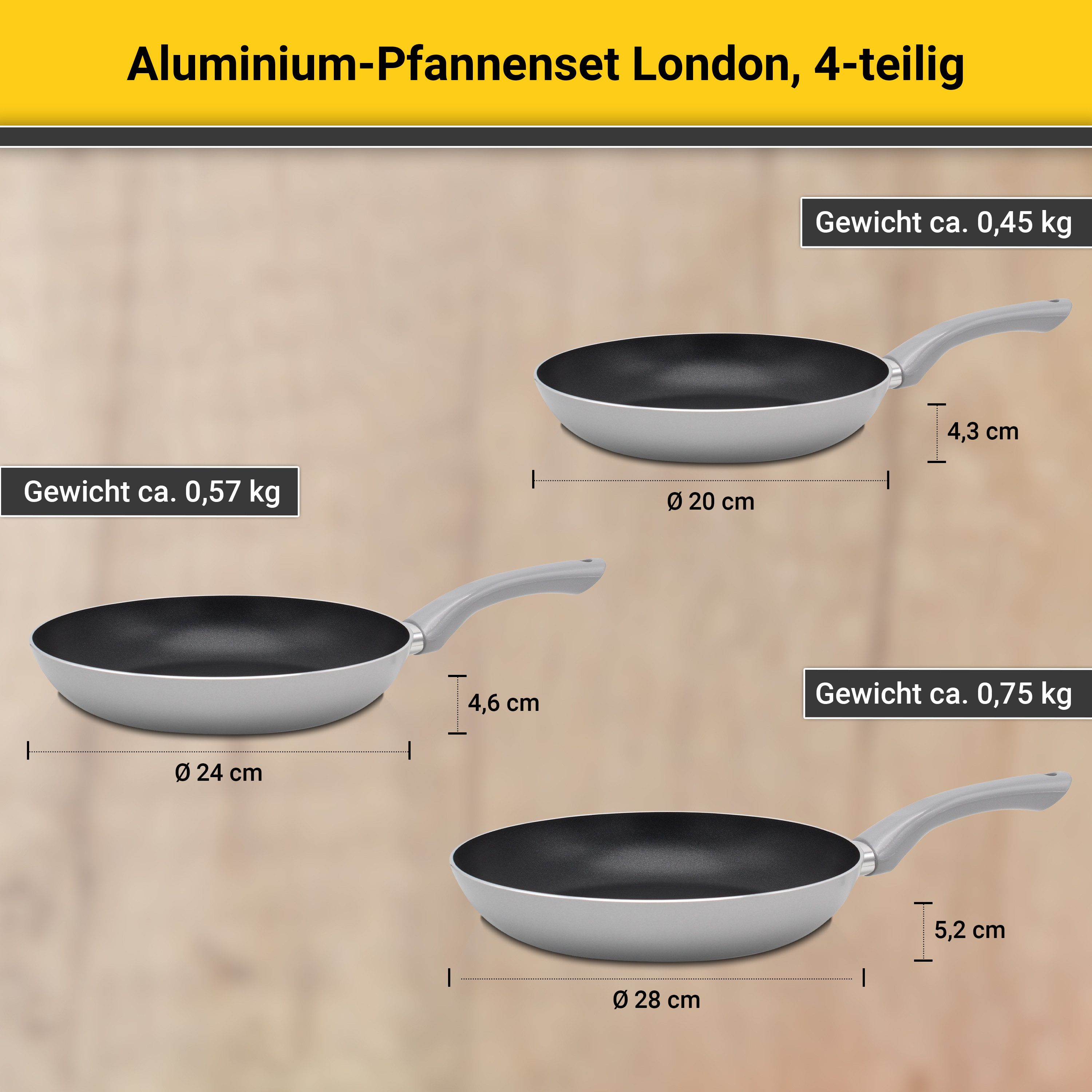 Krüger Pannenset Aluminium bakpannenset Londen, 4 delig (set, 4-delig)
