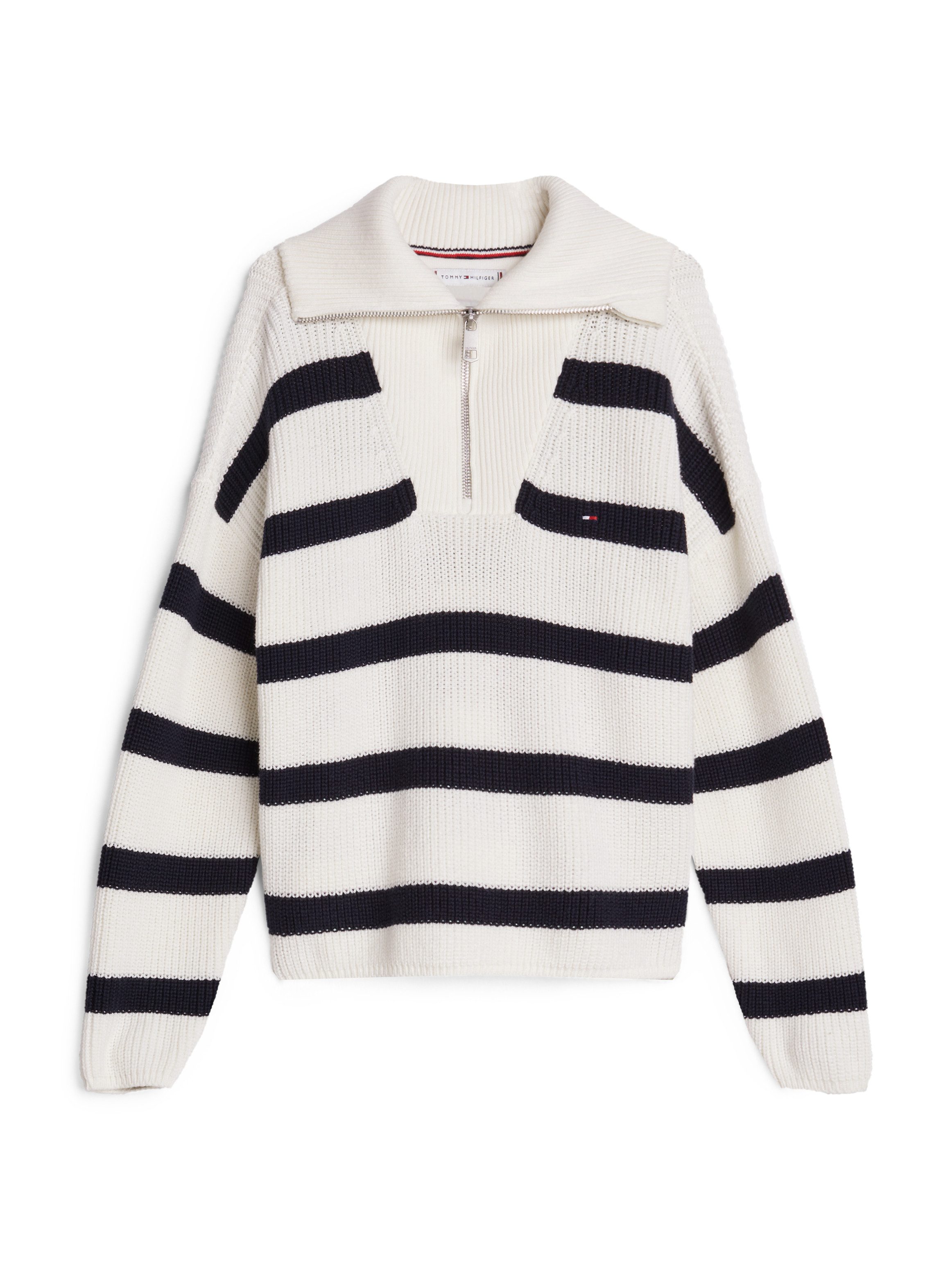 Tommy Hilfiger Schipperstrui STRIPE HALF ZIP SWEATER Kinderen tot 16 jaar met logo-opdruk
